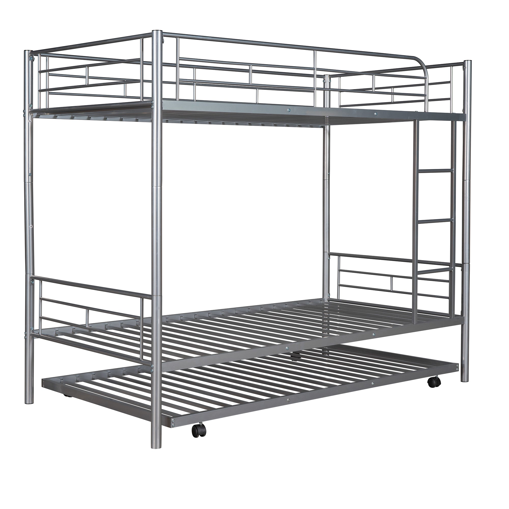 Twin-Over-Twin Metal Bunk Bed With Trundle,Can be Divided into two beds,No Box Spring needed ,White