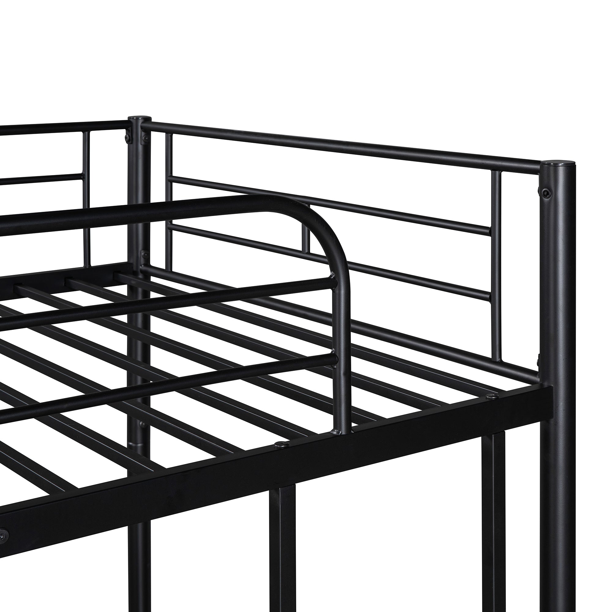 Twin-Over-Twin Metal Bunk Bed With Trundle,Can be Divided into two beds,No Box Spring needed ,Black