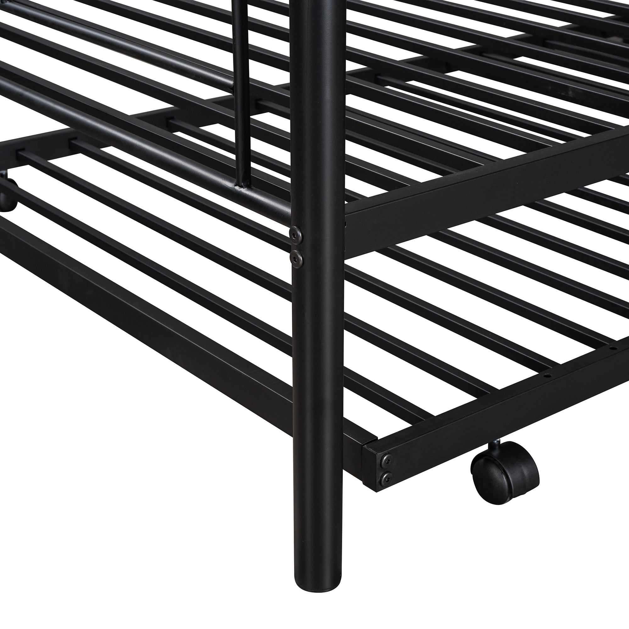 Twin-Over-Twin Metal Bunk Bed With Trundle,Can be Divided into two beds,No Box Spring needed ,Black