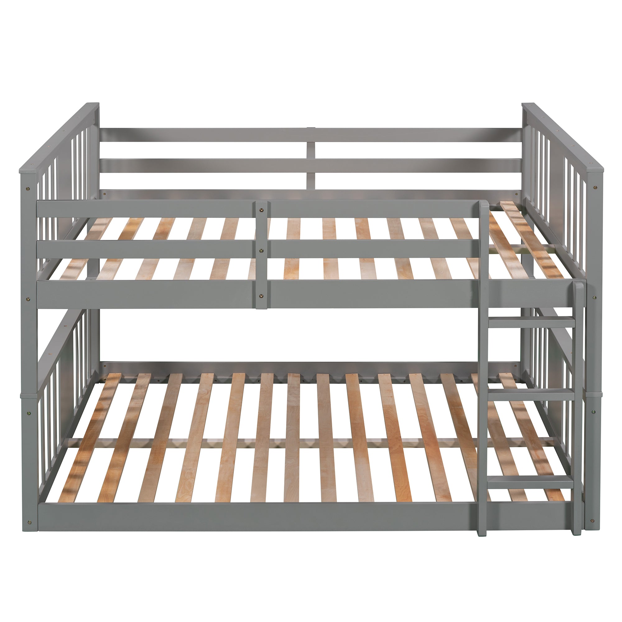 Full Over Full Bunk Bed with Ladder, Gray