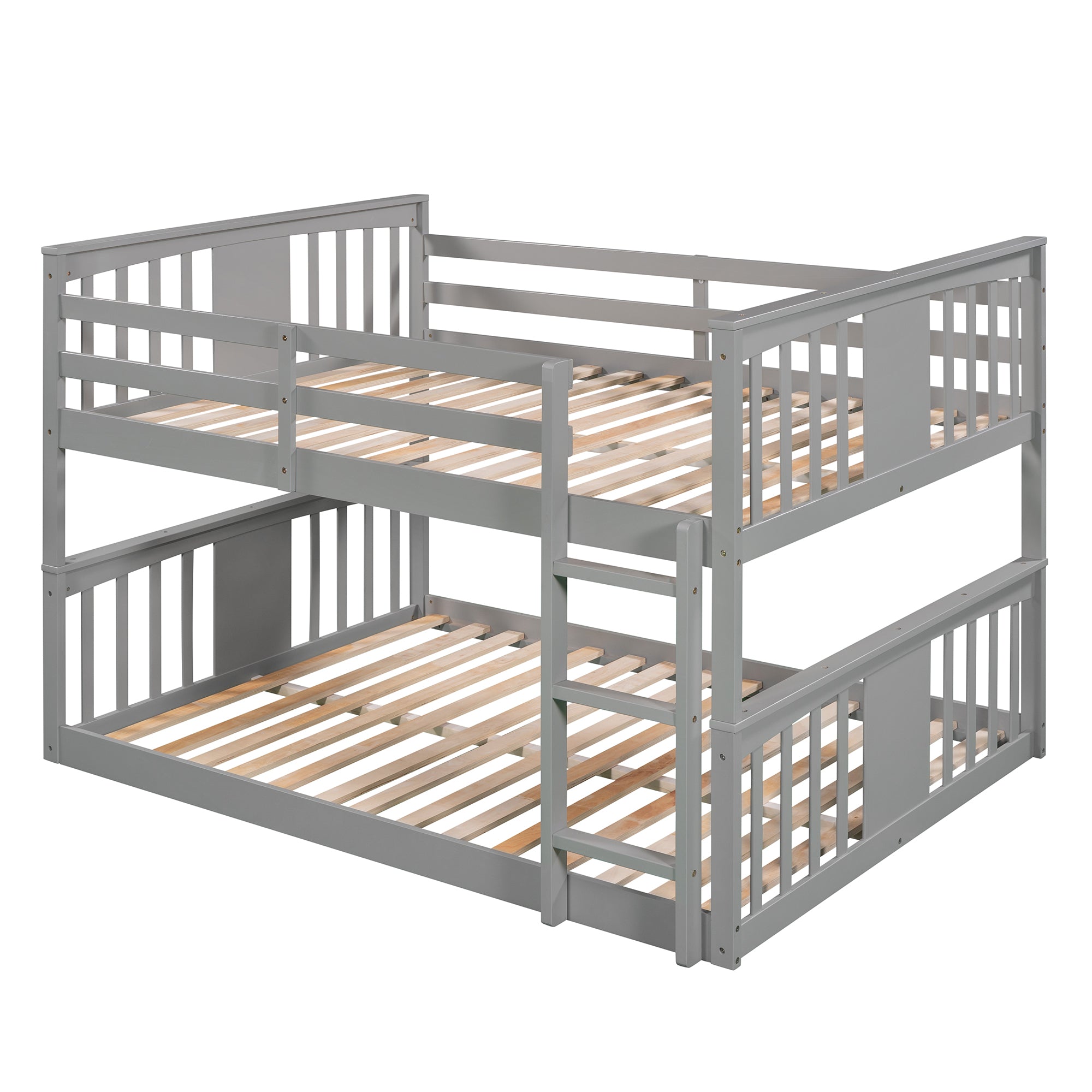 Full Over Full Bunk Bed with Ladder, Gray