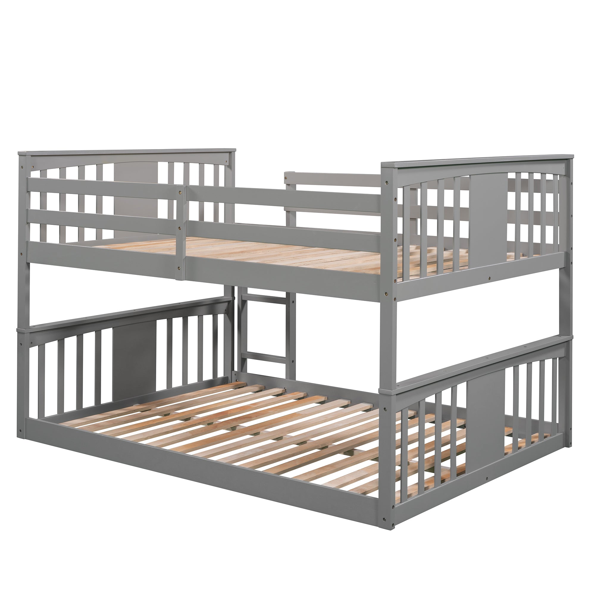 Full Over Full Bunk Bed with Ladder, Gray