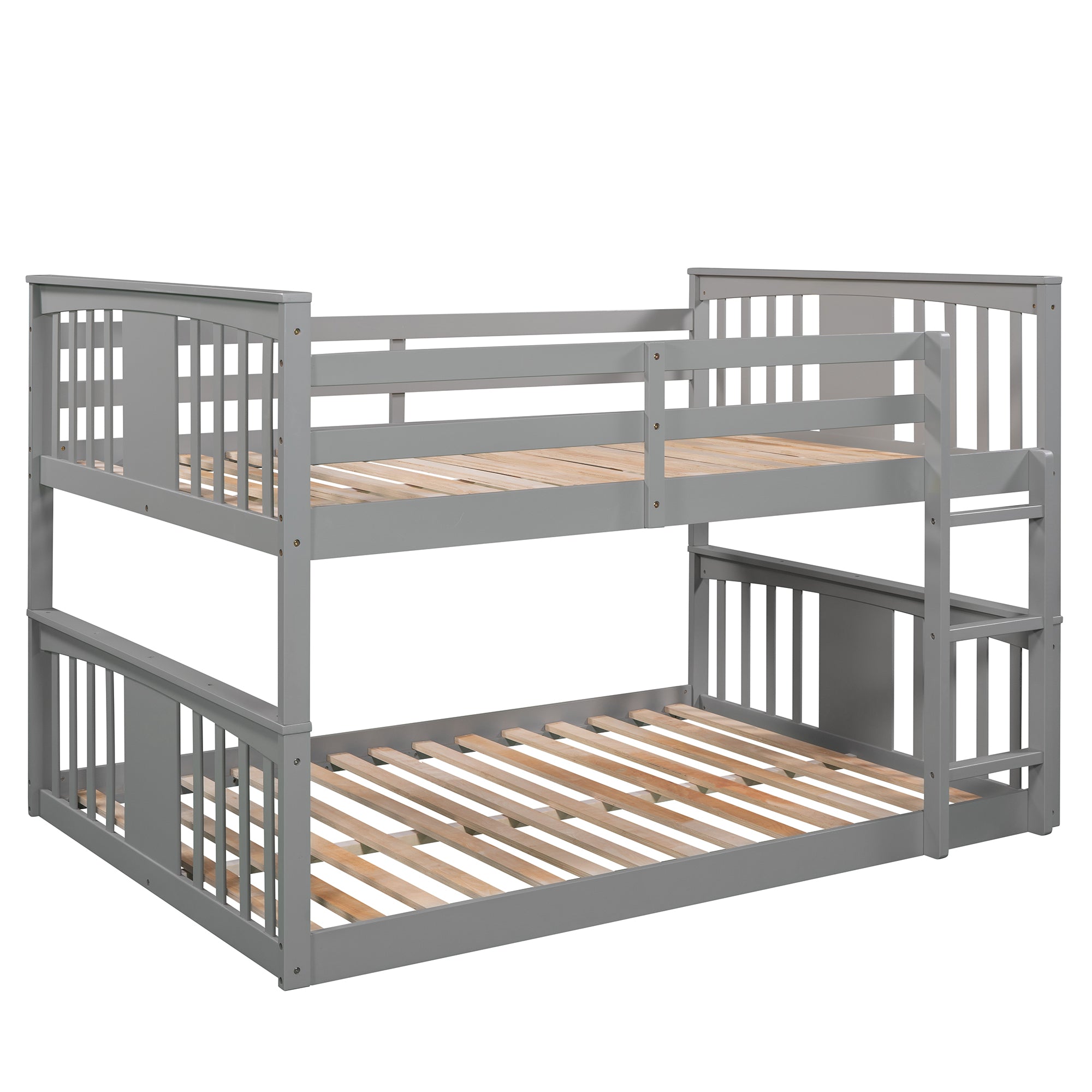 Full Over Full Bunk Bed with Ladder, Gray