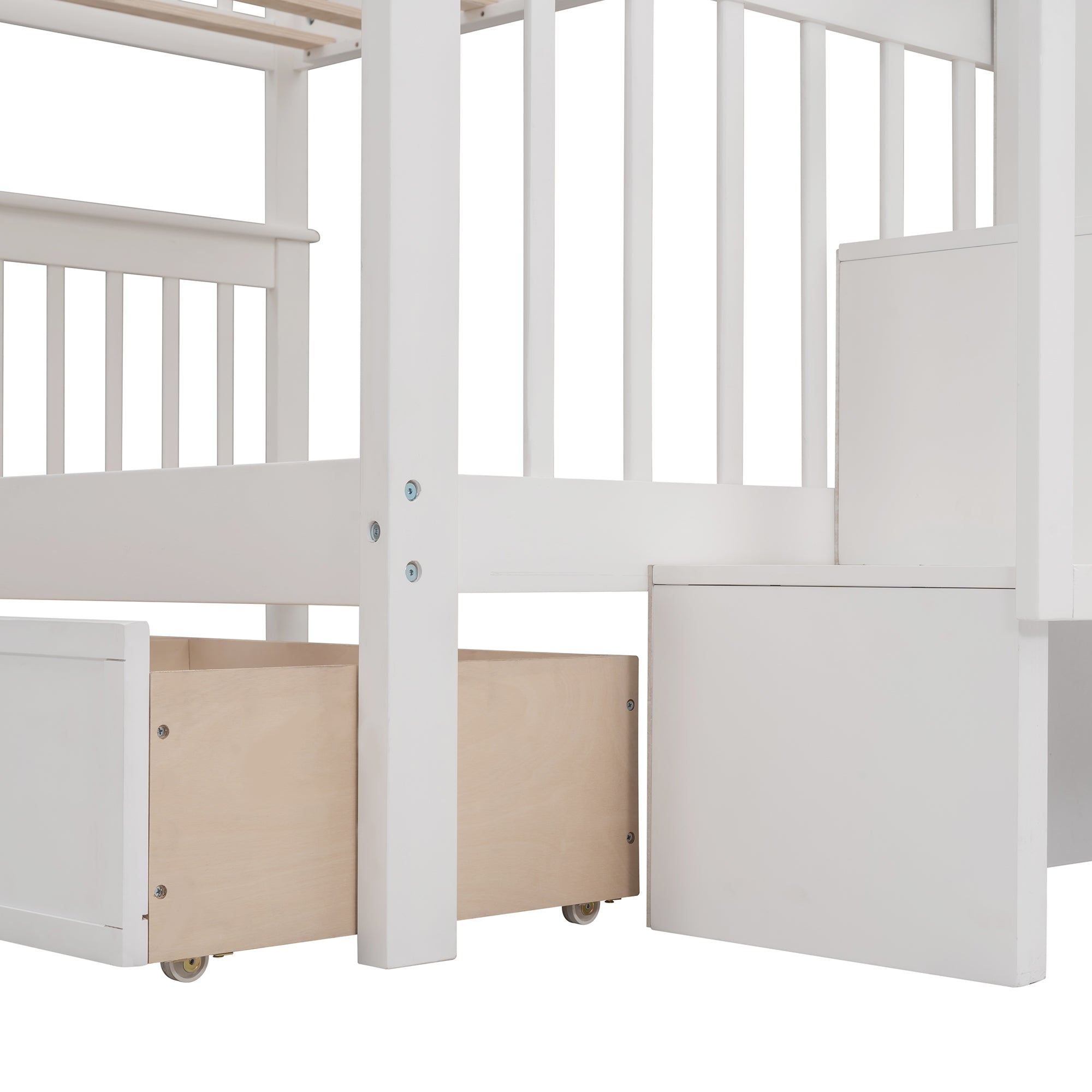 Stairway Full-Over-Full Bunk Bed with Drawer, Storage and Guard Rail for Bedroom, White