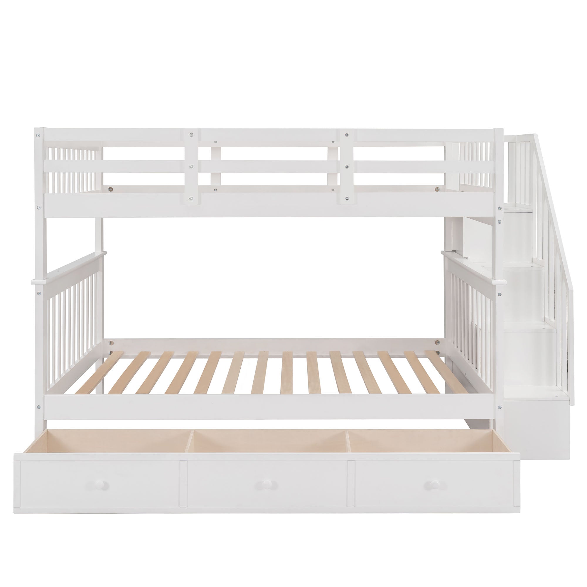 Stairway Full-Over-Full Bunk Bed with Drawer, Storage and Guard Rail for Bedroom, White