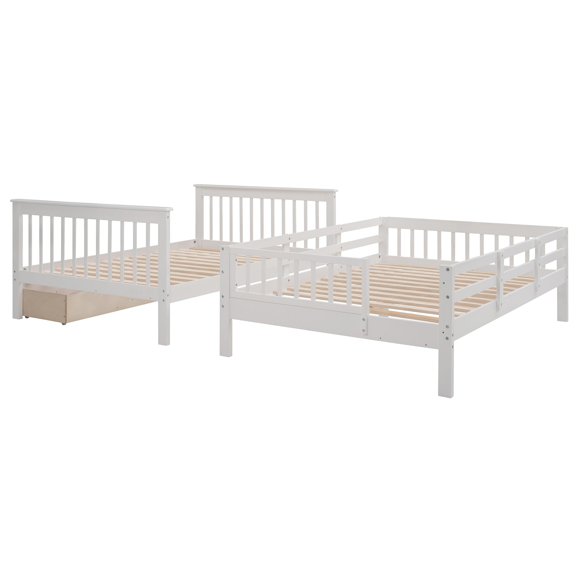 Stairway Full-Over-Full Bunk Bed with Drawer, Storage and Guard Rail for Bedroom, White