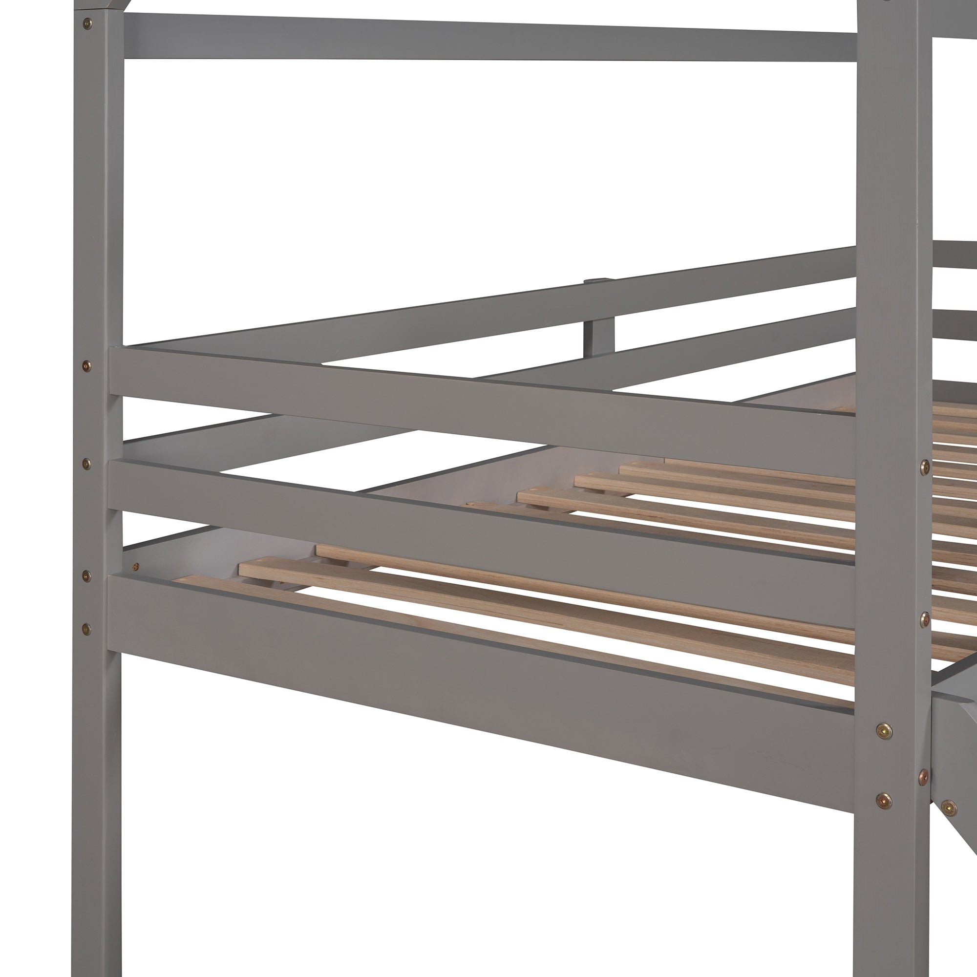 Twin Loft Bed with Slide, House Bed with Slide,Gray