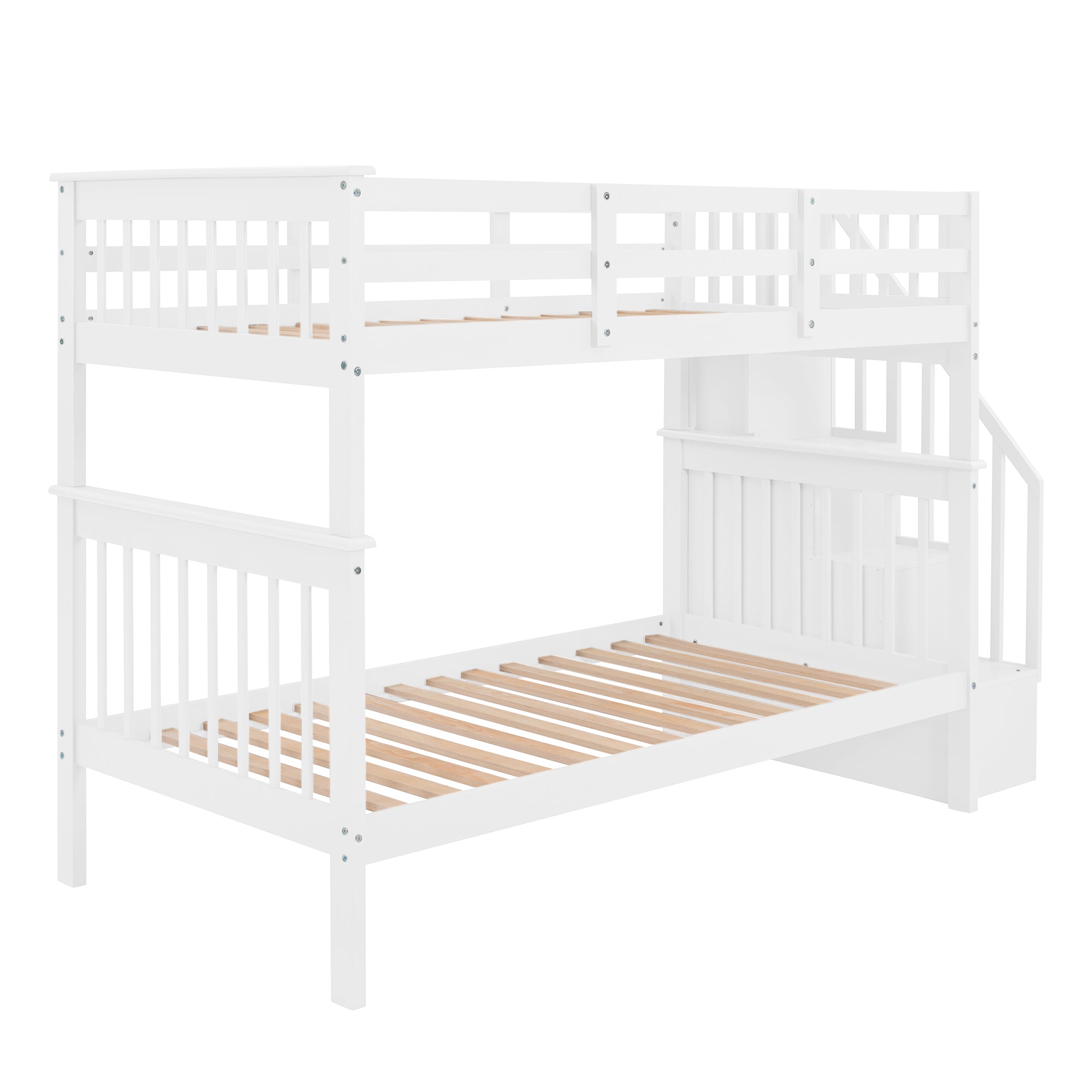 Stairway Twin-Over-Twin Bunk Bed with Storage and Guard Rail for Bedroom, Dorm, White color