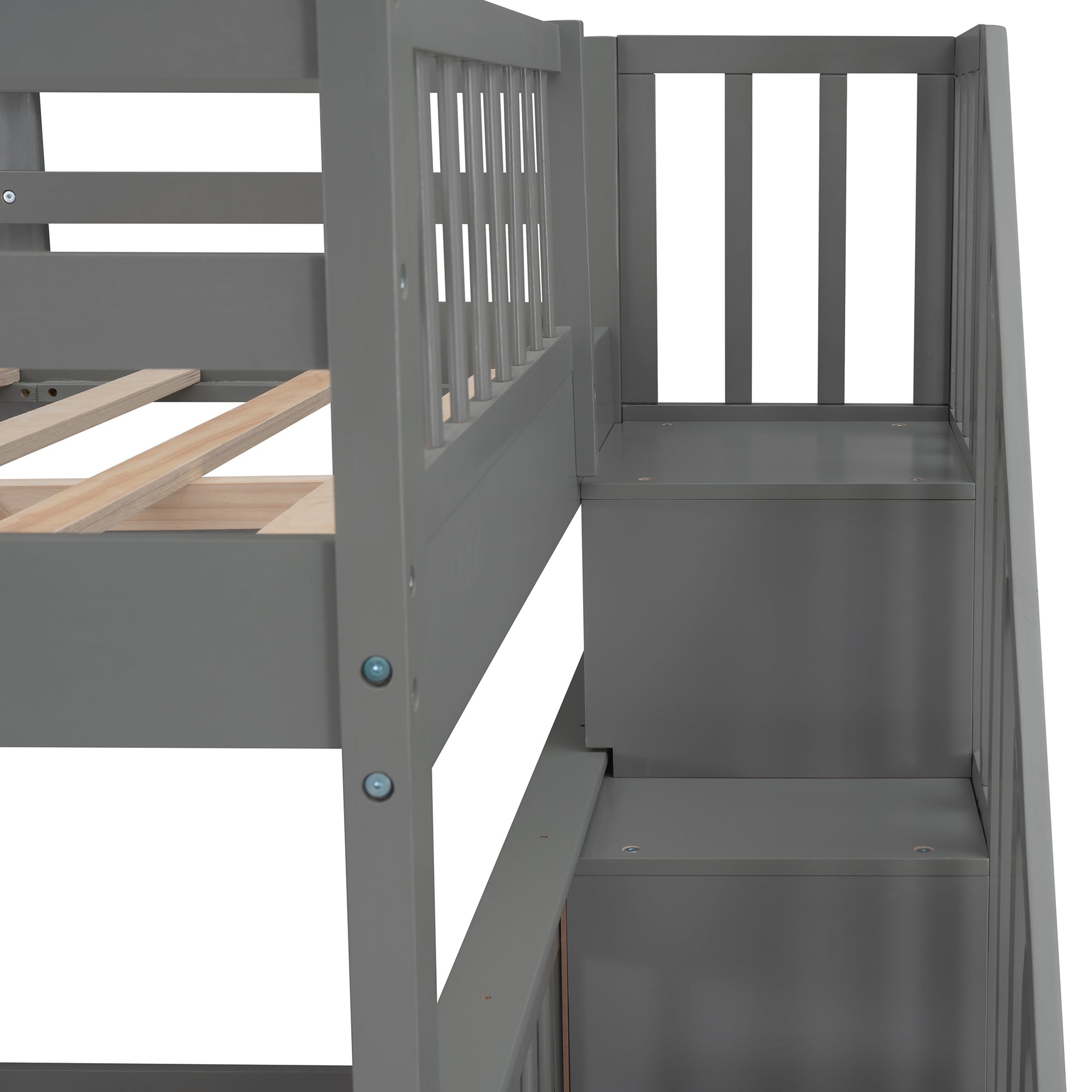 Stairway Full-Over-Full Bunk Bed with Storage and Guard Rail for Bedroom, Dorm, Gray