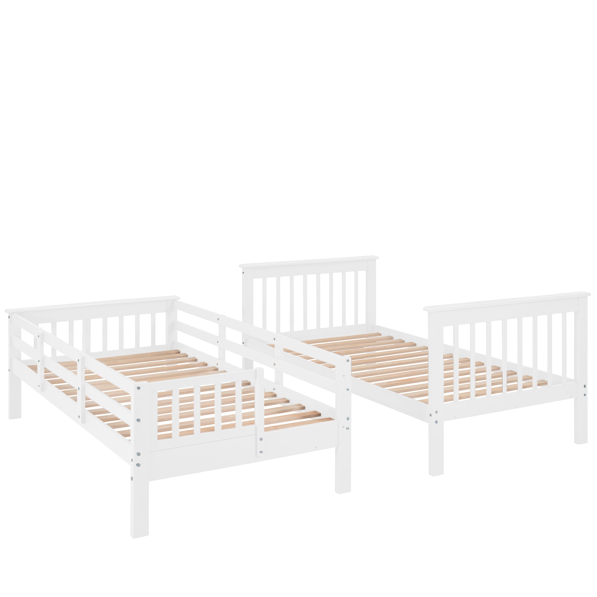 Stairway Twin-Over-Twin Bunk Bed with Storage and Guard Rail for Bedroom, Dorm, White color