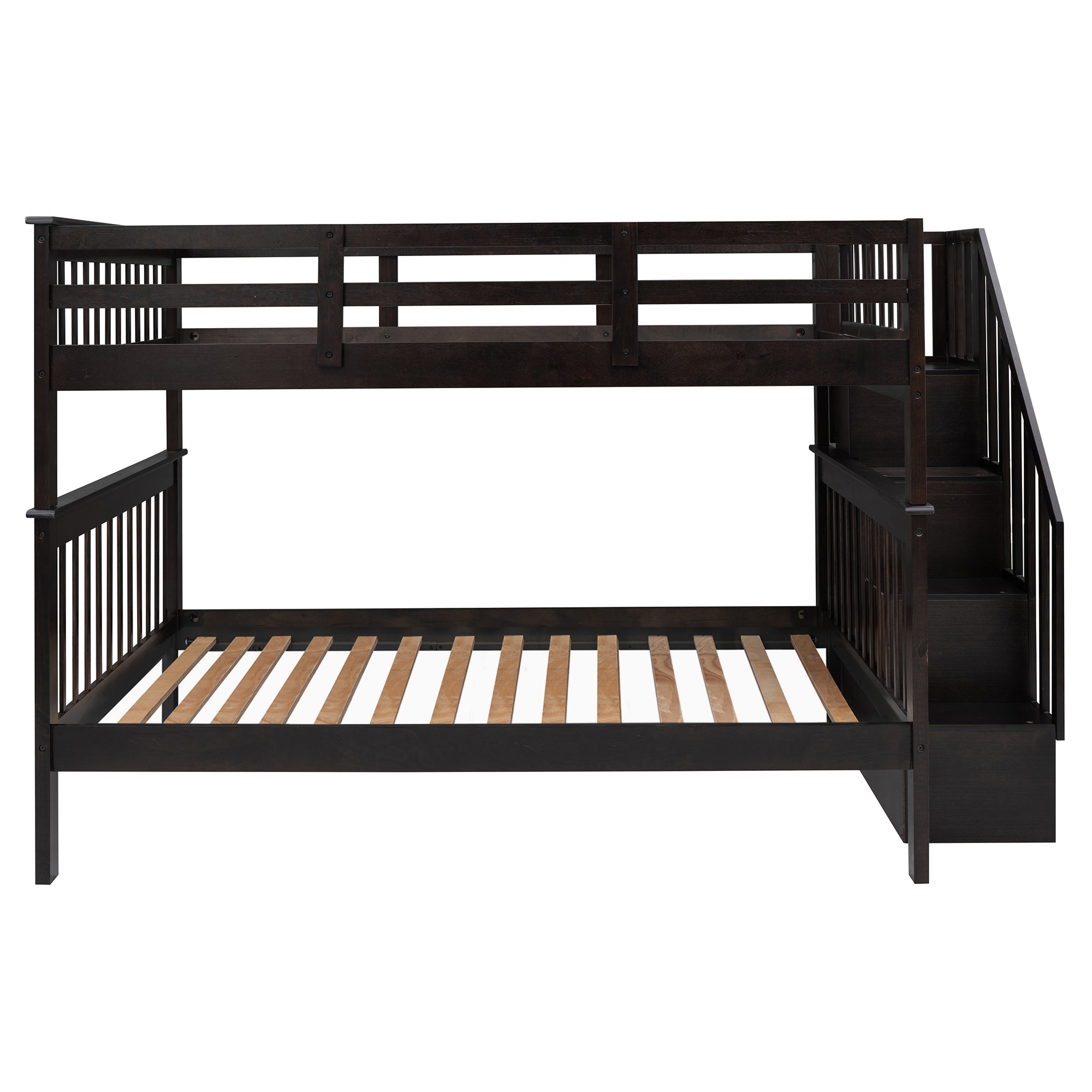 Stairway Full-Over-Full Bunk Bed with Storage and Guard Rail for Bedroom, Dorm, Espresso