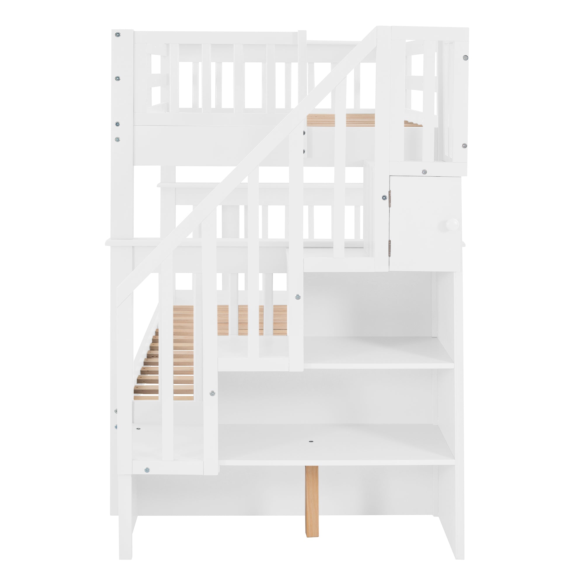 Stairway Twin-Over-Twin Bunk Bed with Storage and Guard Rail for Bedroom, Dorm, White color