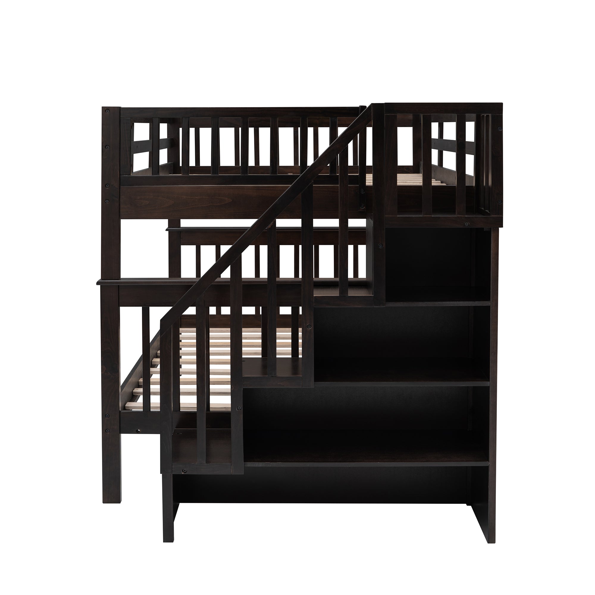 Stairway Full-Over-Full Bunk Bed with Storage and Guard Rail for Bedroom, Dorm, Espresso