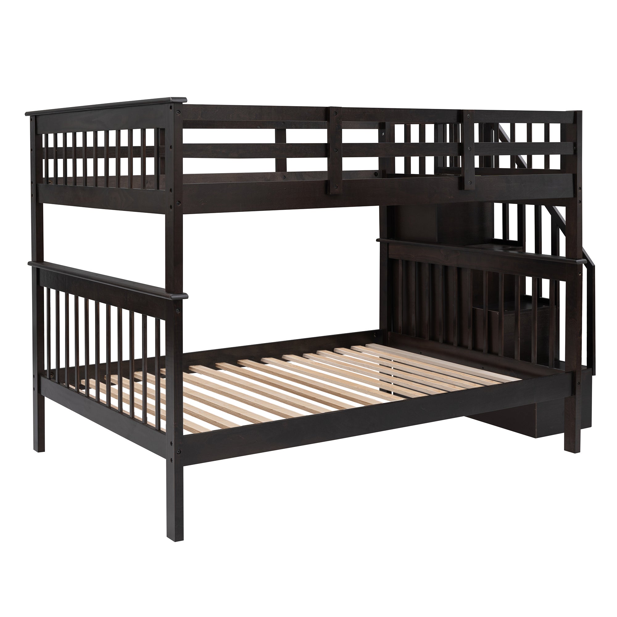 Stairway Full-Over-Full Bunk Bed with Storage and Guard Rail for Bedroom, Dorm, Espresso