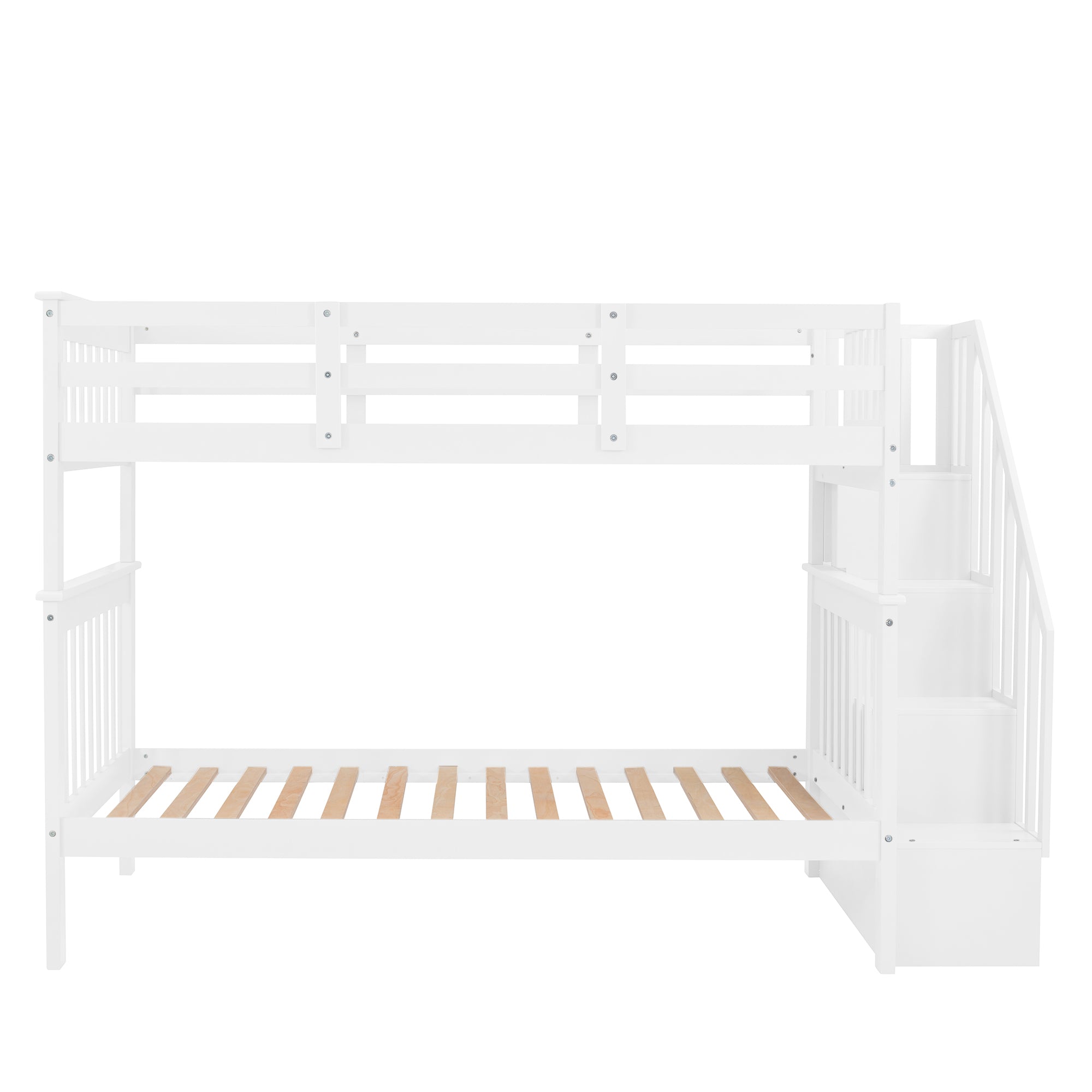 Stairway Twin-Over-Twin Bunk Bed with Storage and Guard Rail for Bedroom, Dorm, White color