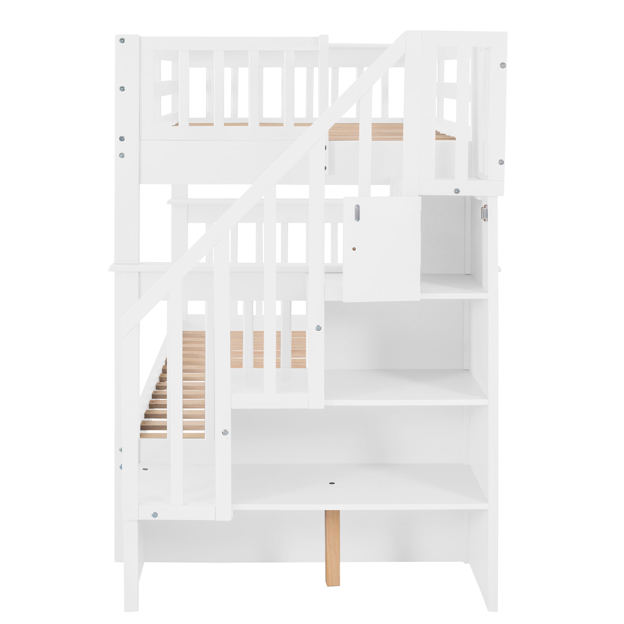 Stairway Twin-Over-Twin Bunk Bed with Storage and Guard Rail for Bedroom, Dorm, White color