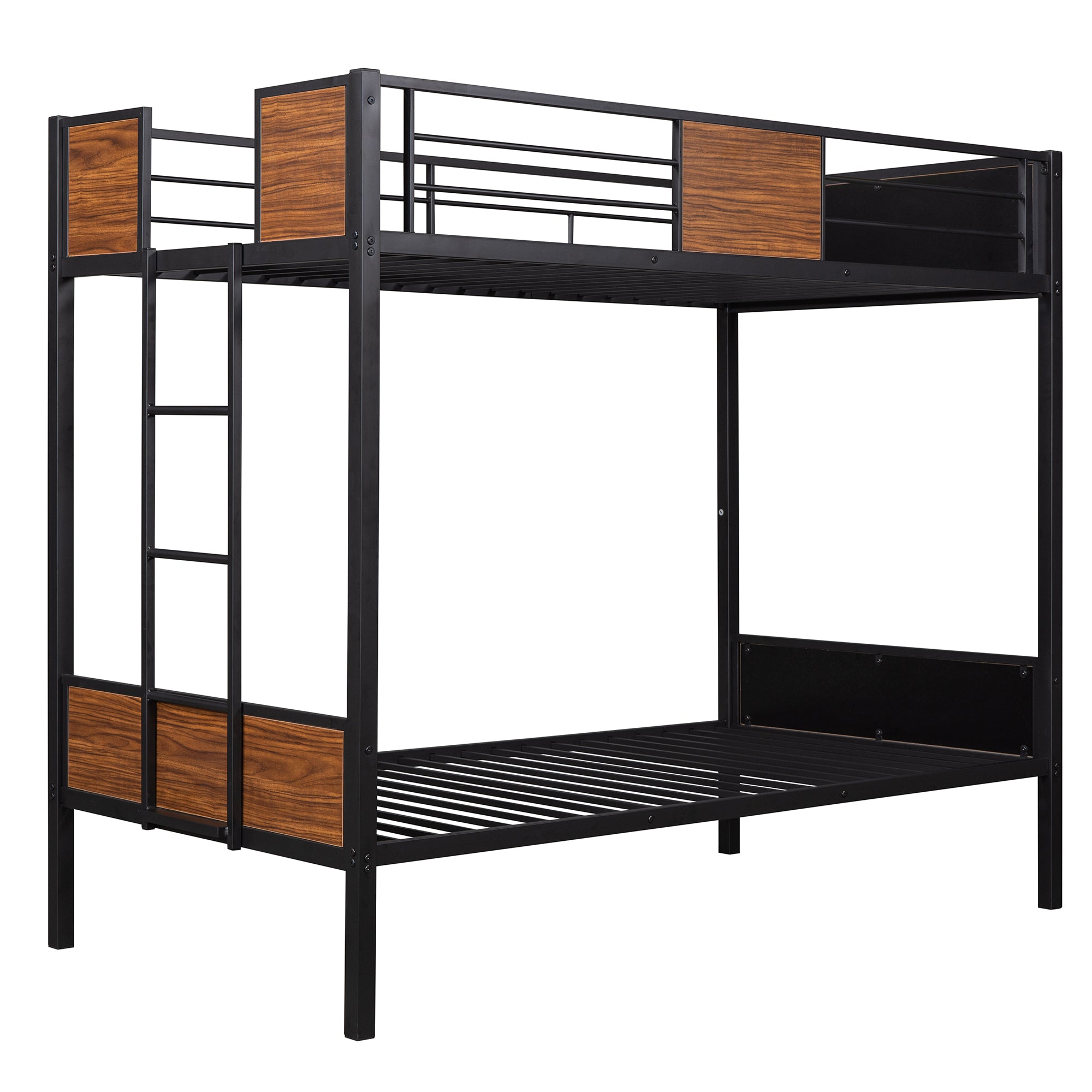 Twin-over-twin bunk bed modern style steel frame bunk bed with safety rail, built-in ladder for bedroom, dorm, boys, girls, adults