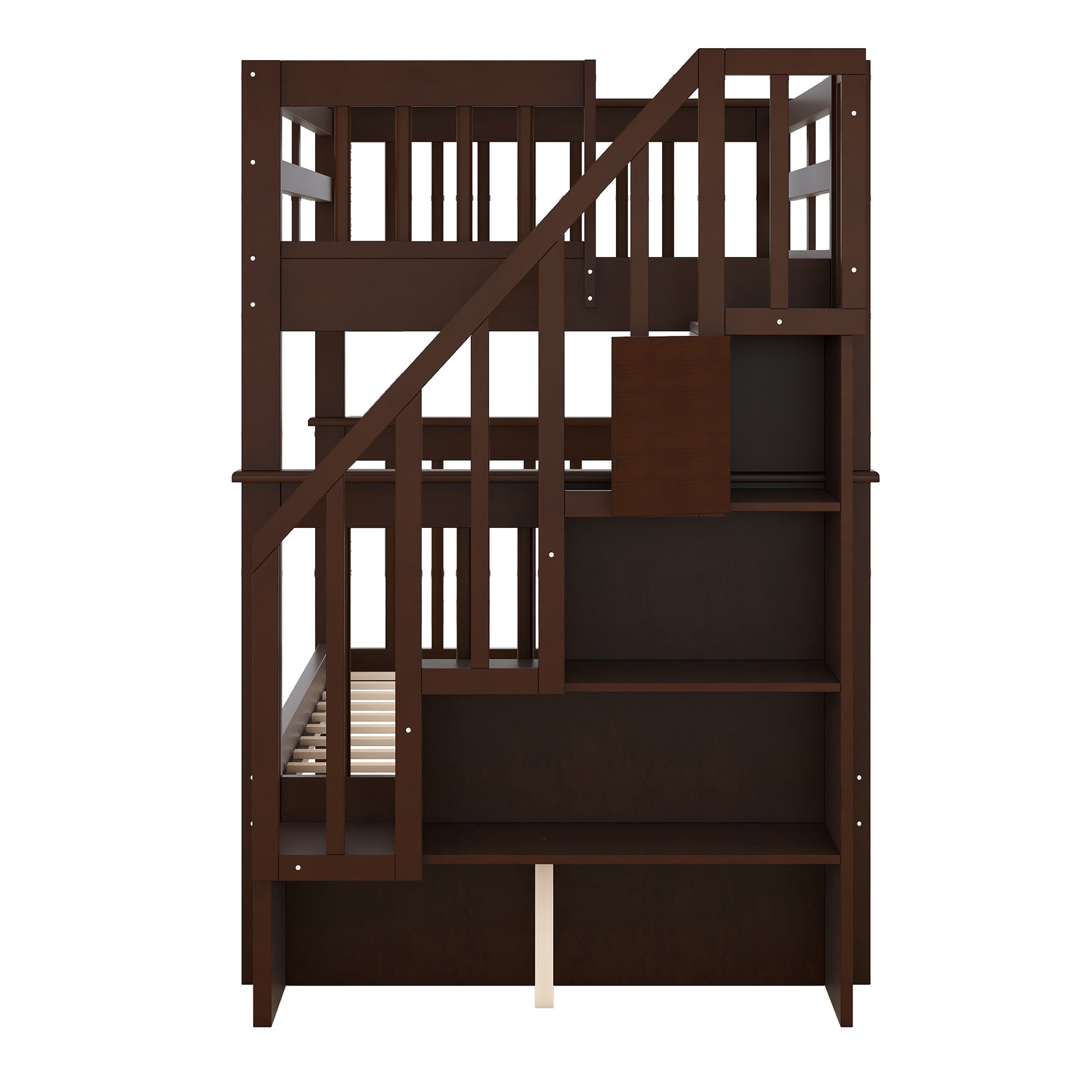 Stairway Twin-Over-Twin Bunk Bed with Storage and Guard Rail for Bedroom, Dorm, Espresso color