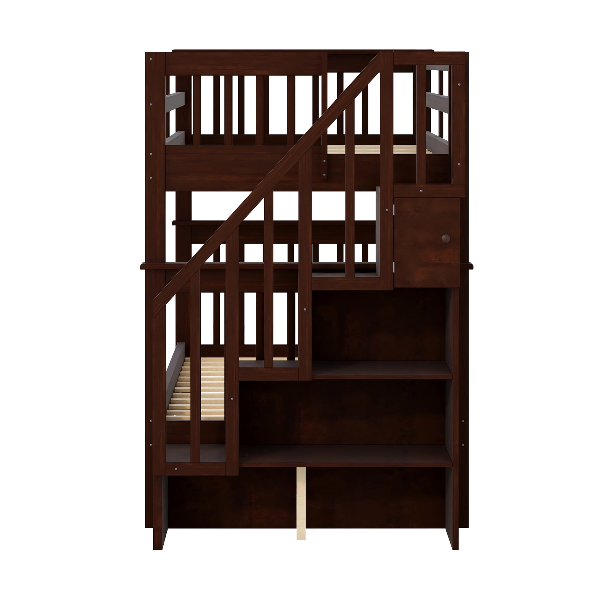 Stairway Twin-Over-Twin Bunk Bed with Storage and Guard Rail for Bedroom, Dorm, Espresso color