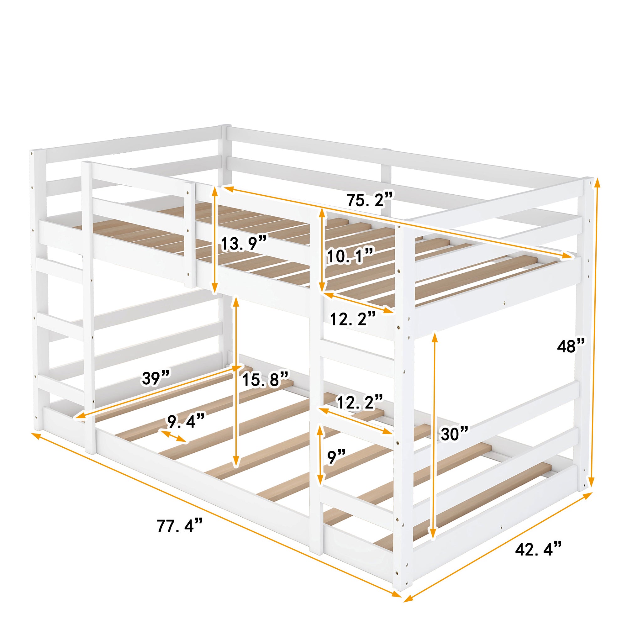 Twin Over Twin Bunk Bed with Ladder, White