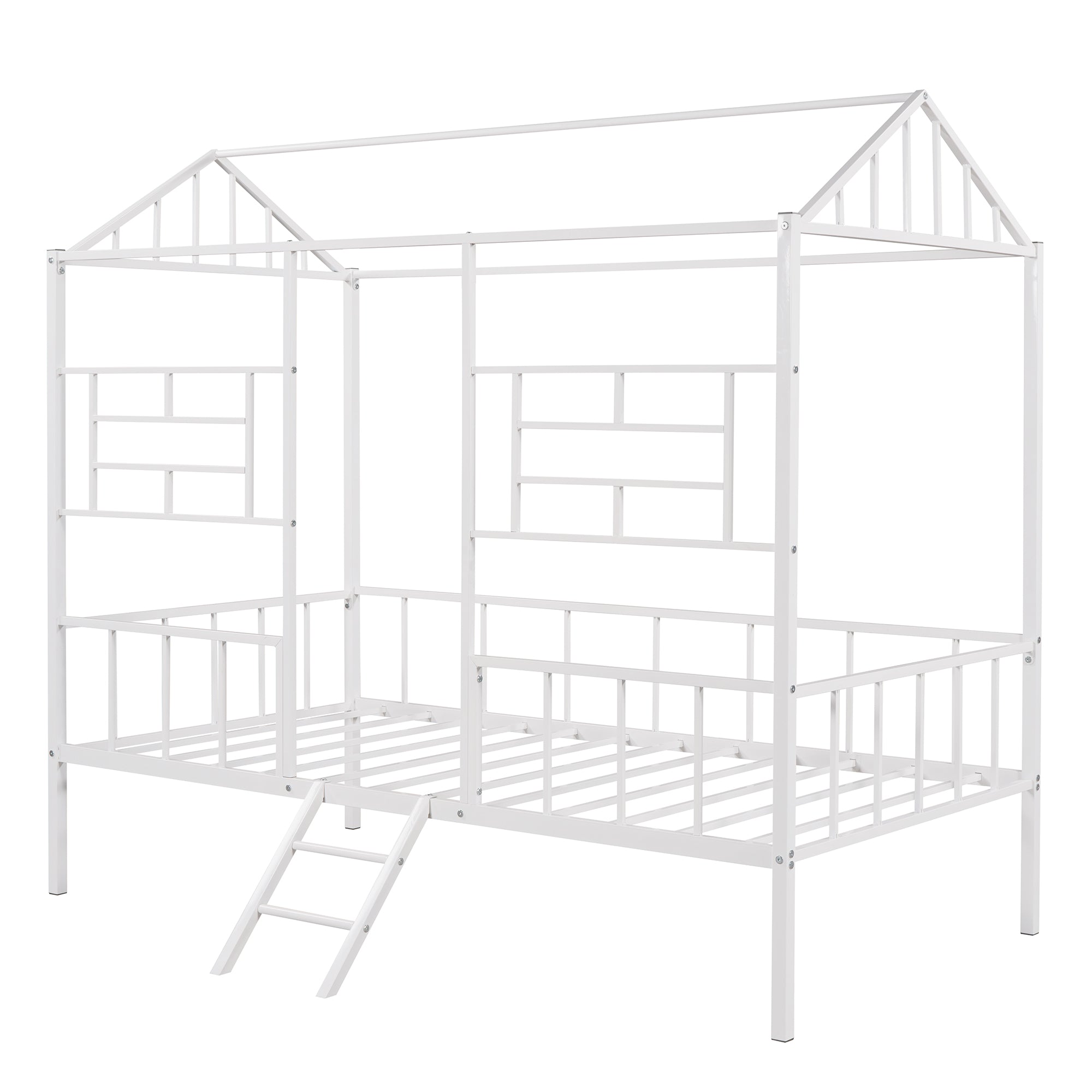 Metal House Bed Frame Twin Size with Slatted Support No Box Spring Needed, White