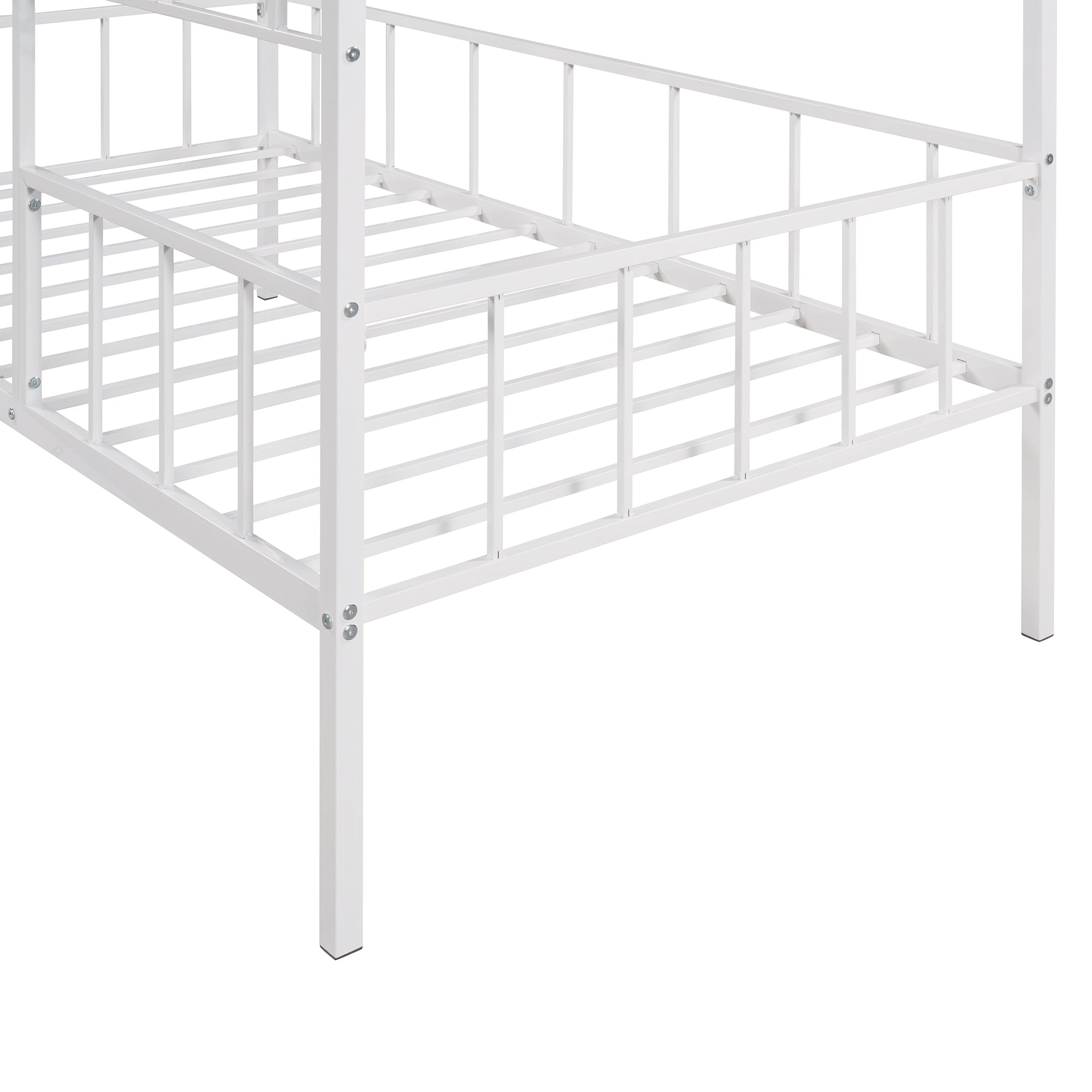 Metal House Bed Frame Twin Size with Slatted Support No Box Spring Needed, White