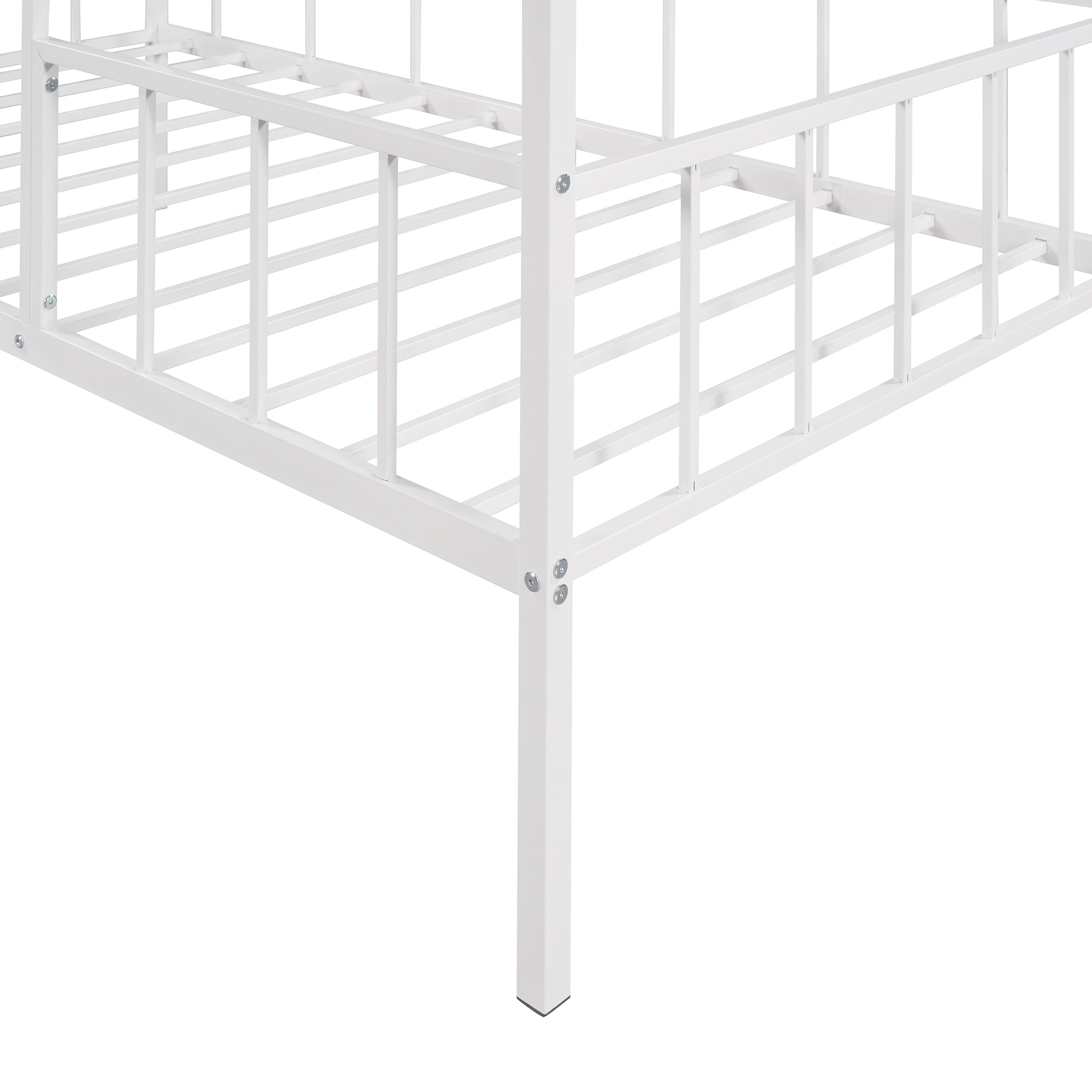 Metal House Bed Frame Twin Size with Slatted Support No Box Spring Needed, White