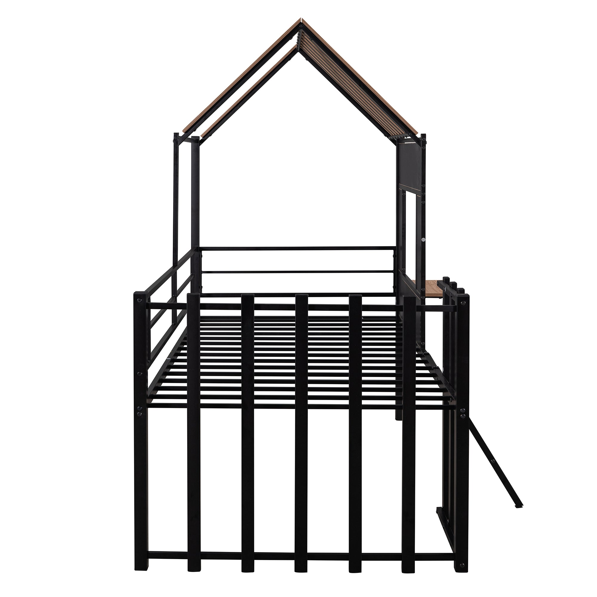 Metal Twin size Loft Bed with Roof, Window, Guardrail, Ladder Black