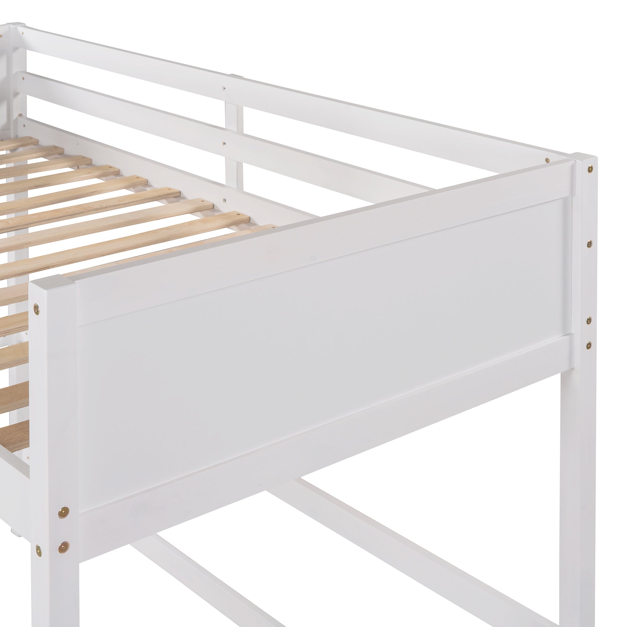 Solid Wood Twin Size Loft Bed with Ladder(White)