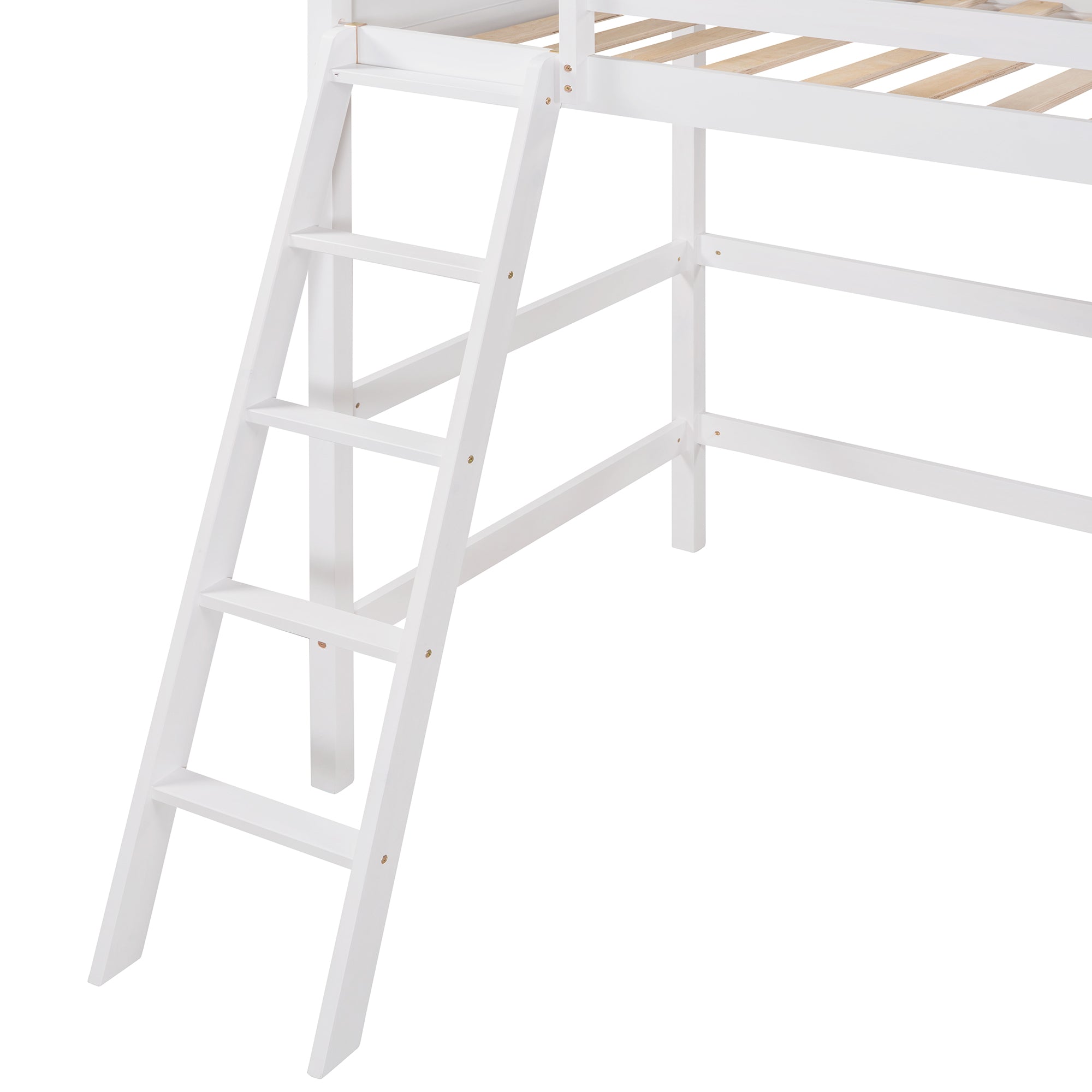 Solid Wood Twin Size Loft Bed with Ladder(White)