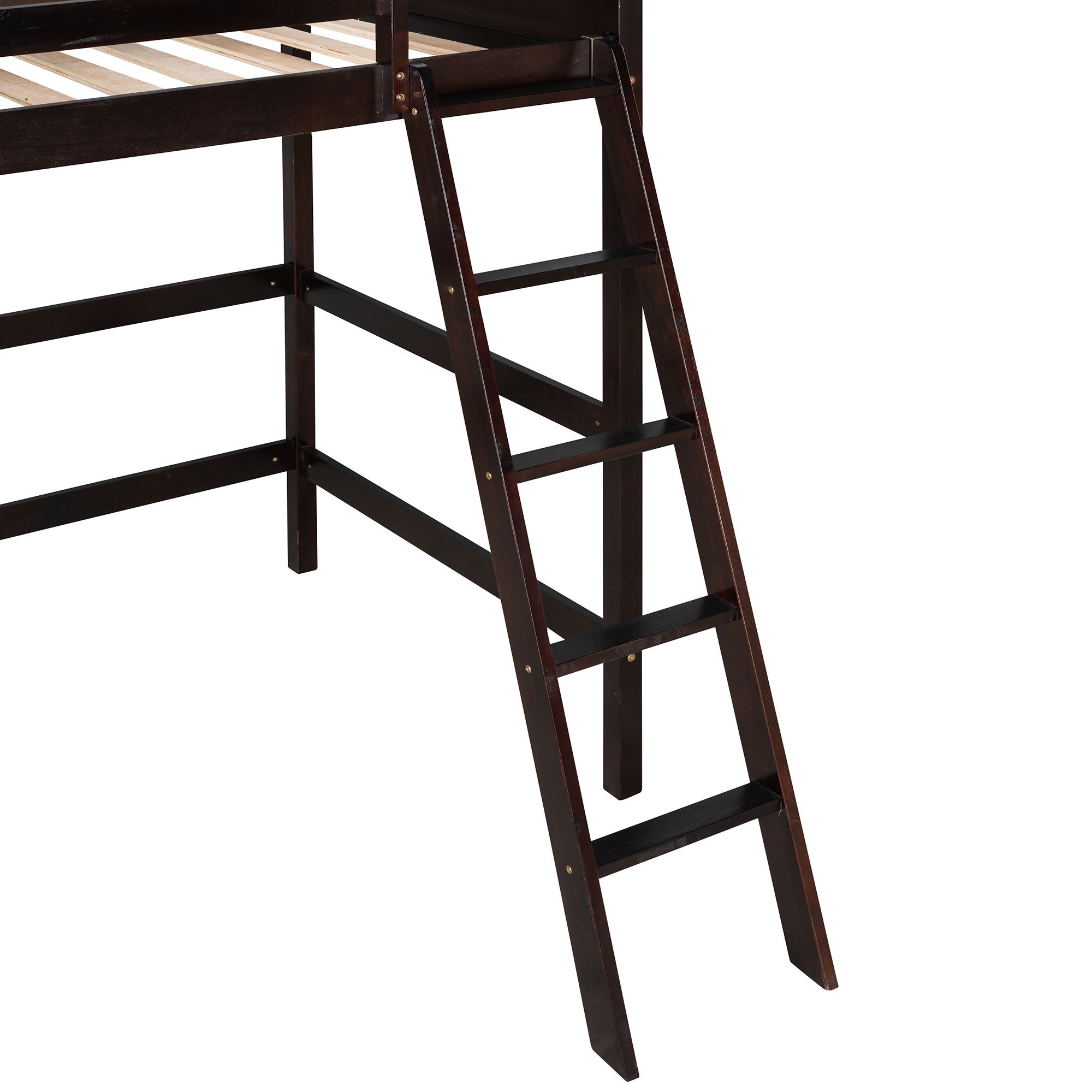 Solid Wood Twin Size Loft Bed with Ladder(Espresso)