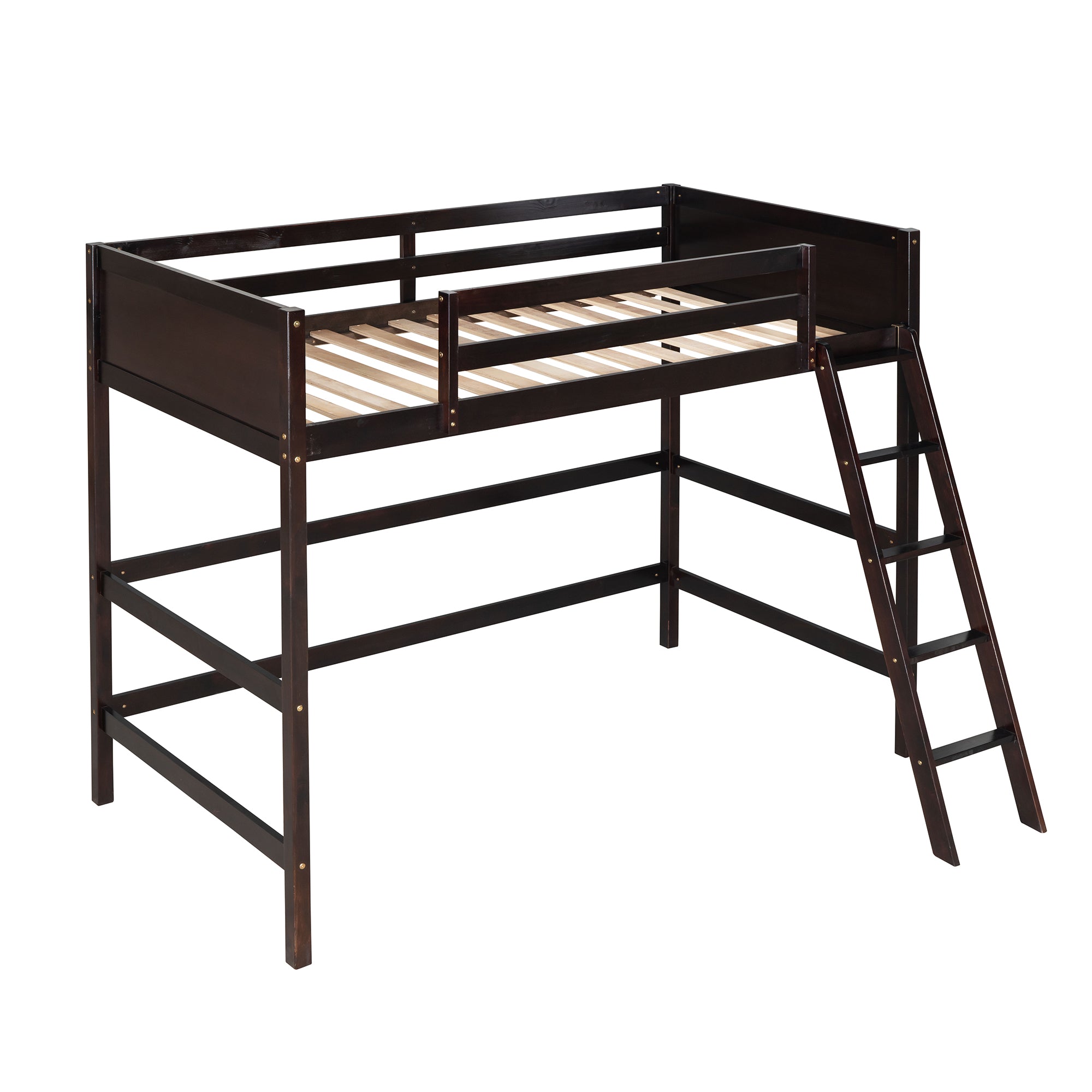 Solid Wood Twin Size Loft Bed with Ladder(Espresso)