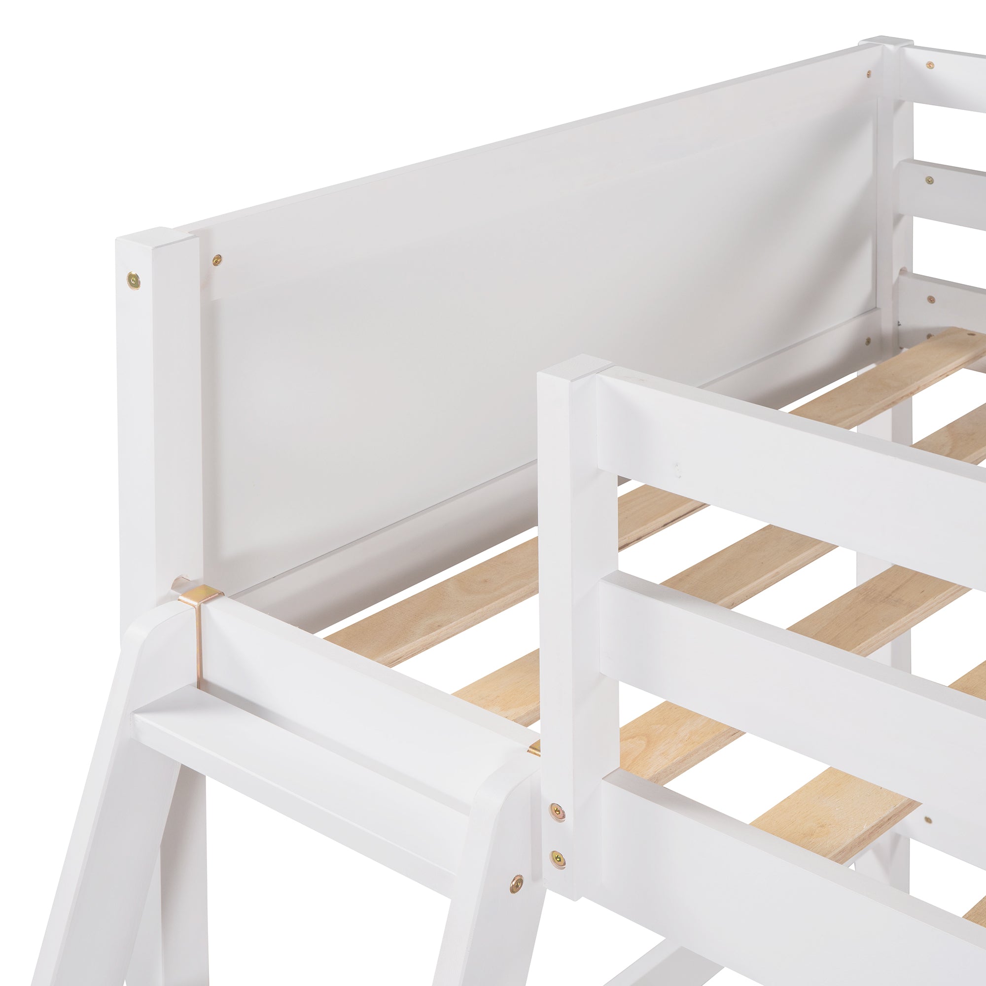 Solid Wood Twin Size Loft Bed with Ladder(White)