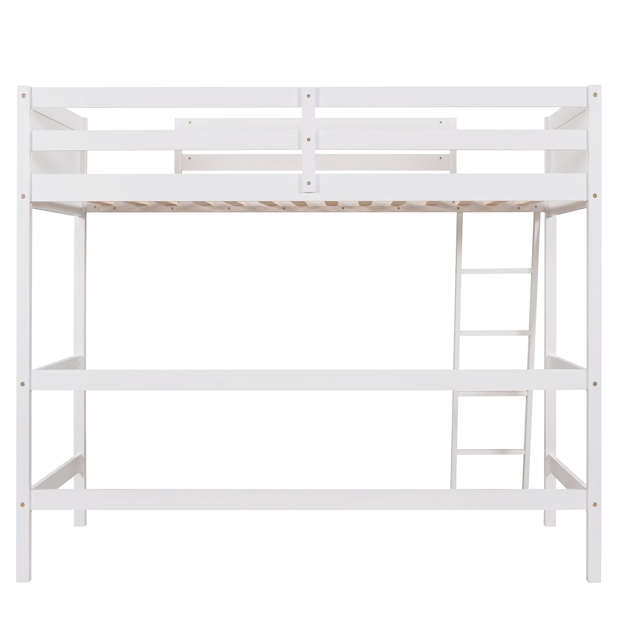 Solid Wood Twin Size Loft Bed with Ladder(White)