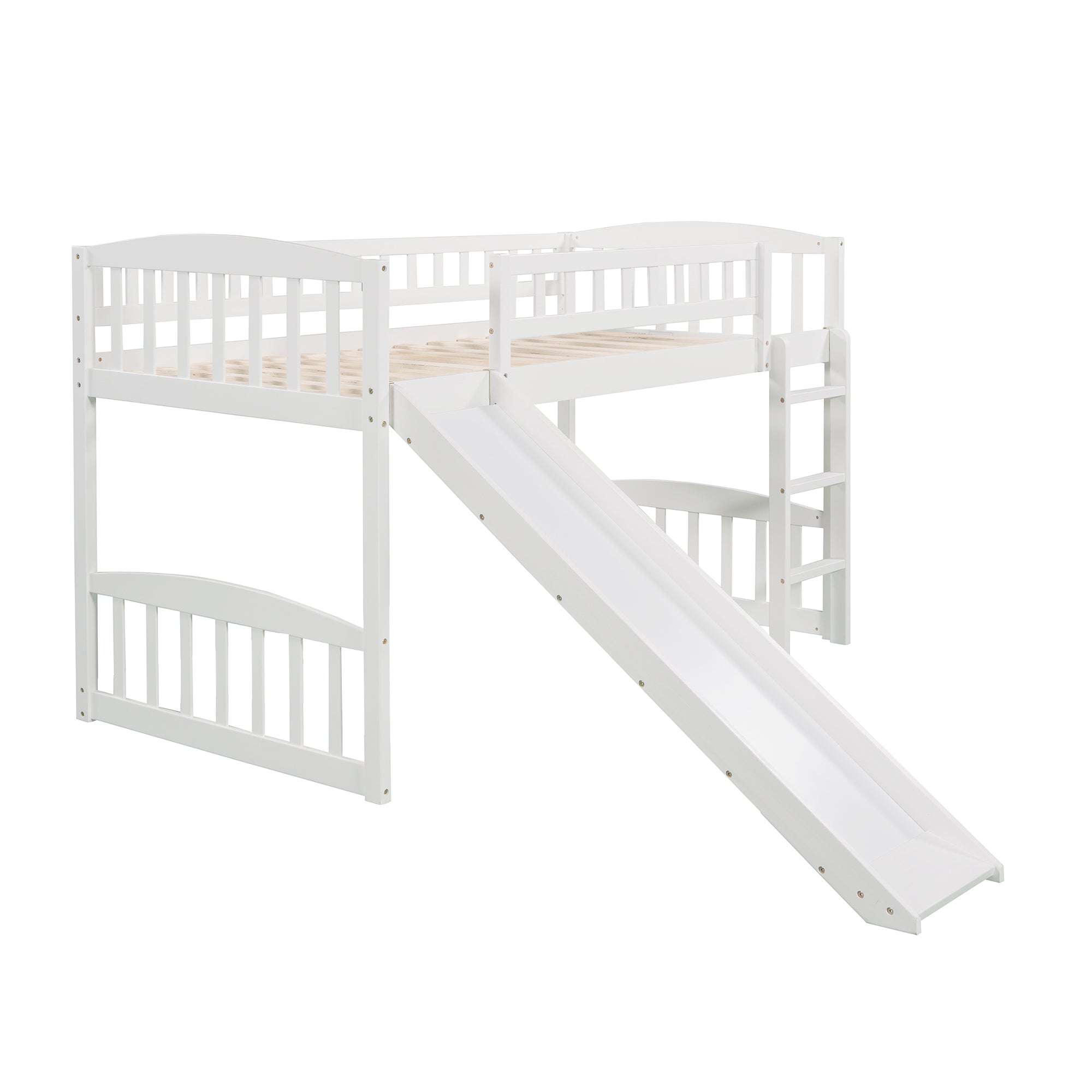 Twin size Loft Bed with Slide and Ladder, White