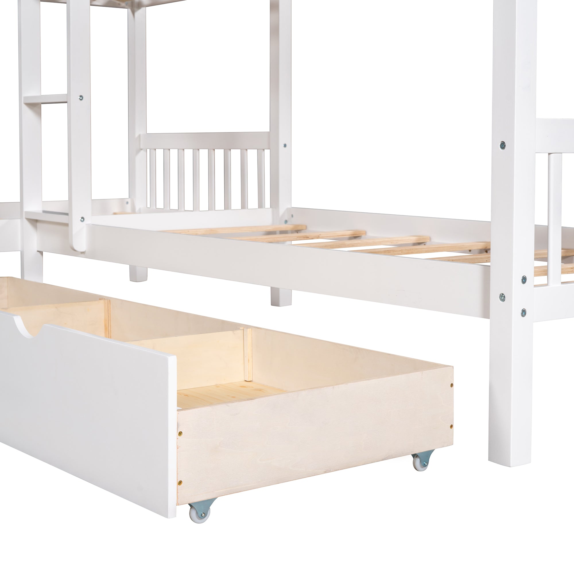 Twin L-Shaped Bunk bed with Drawers-Gray