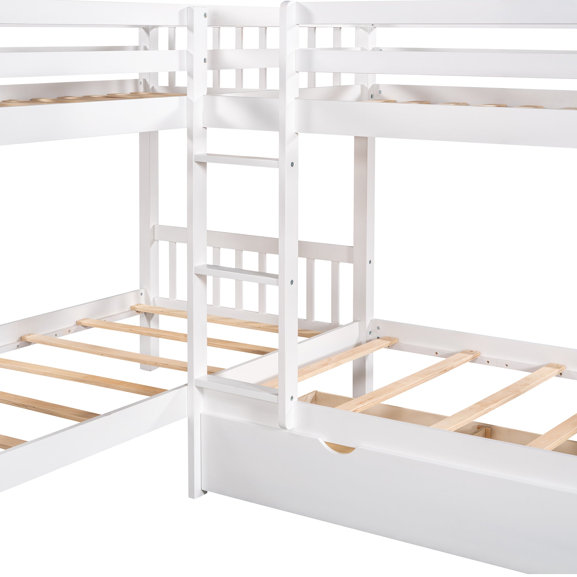 Twin L-Shaped Bunk bed with Drawers-Gray