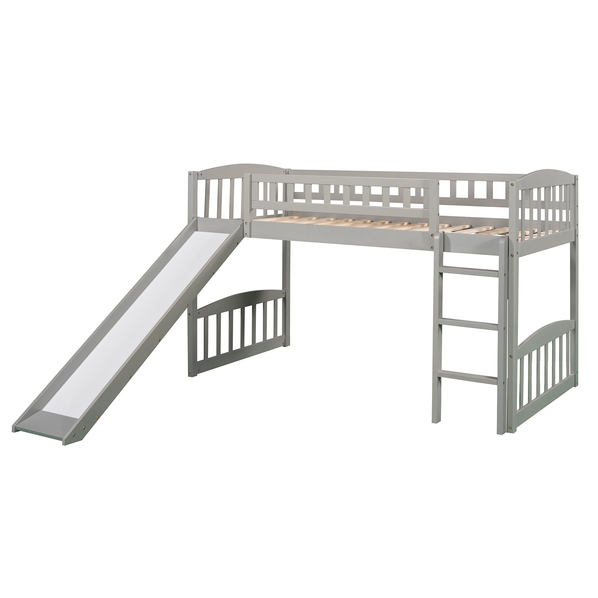 Twin size Loft Bed with Slide and Ladder, Gray