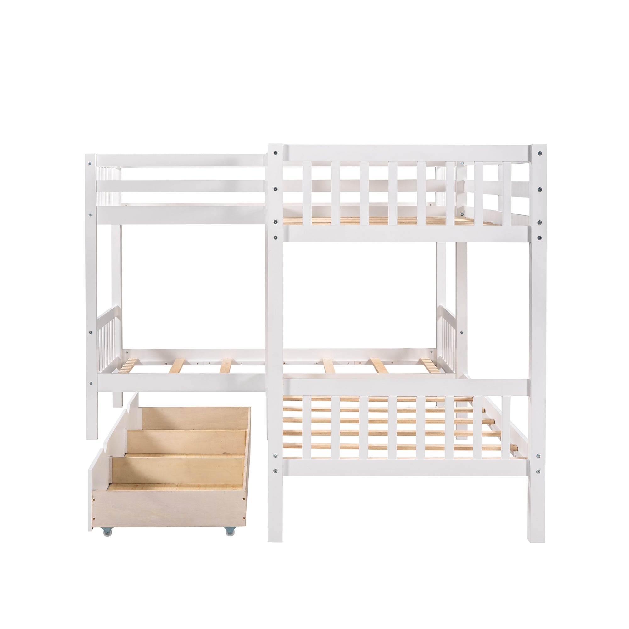 Twin L-Shaped Bunk bed with Drawers-Gray