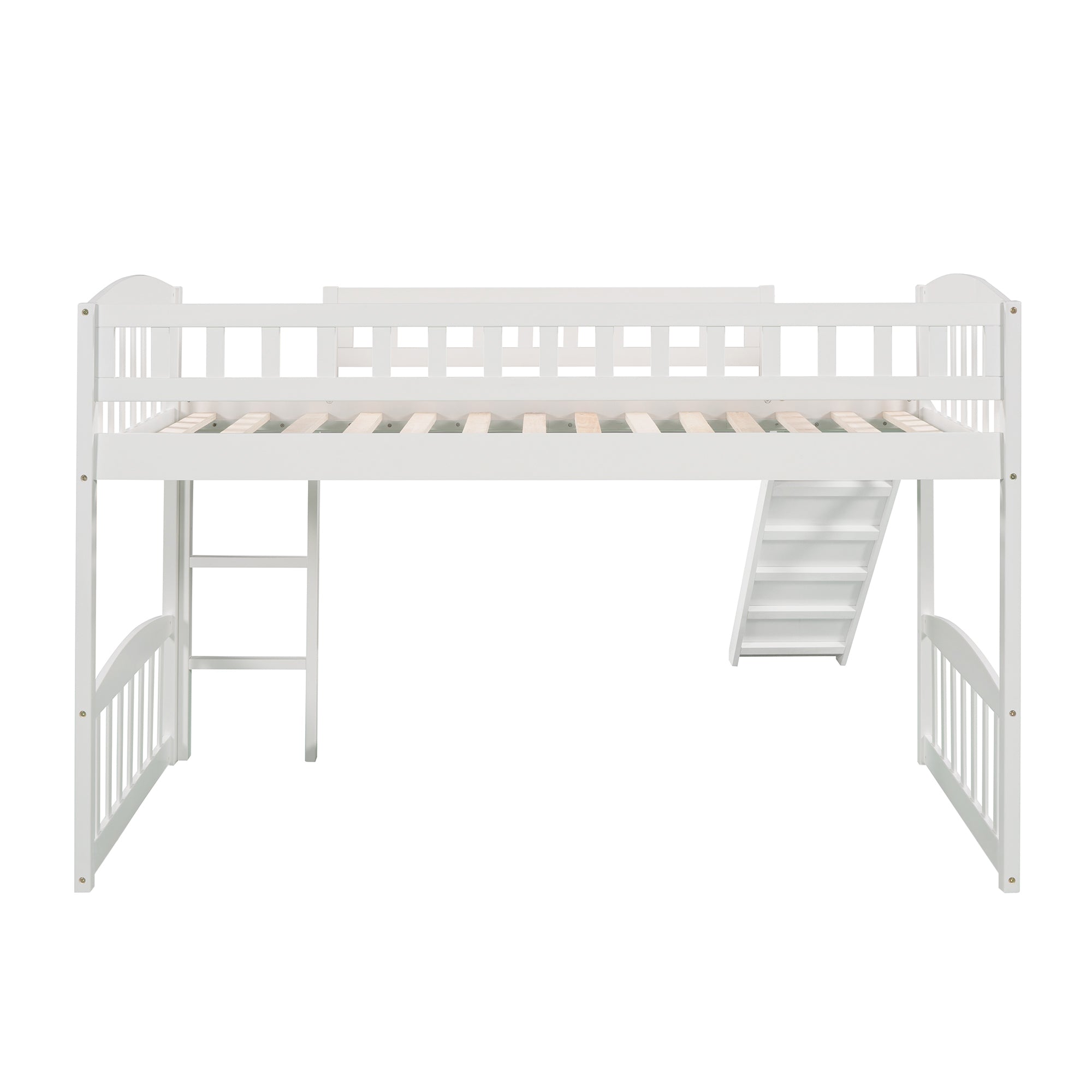 Twin size Loft Bed with Slide and Ladder, White