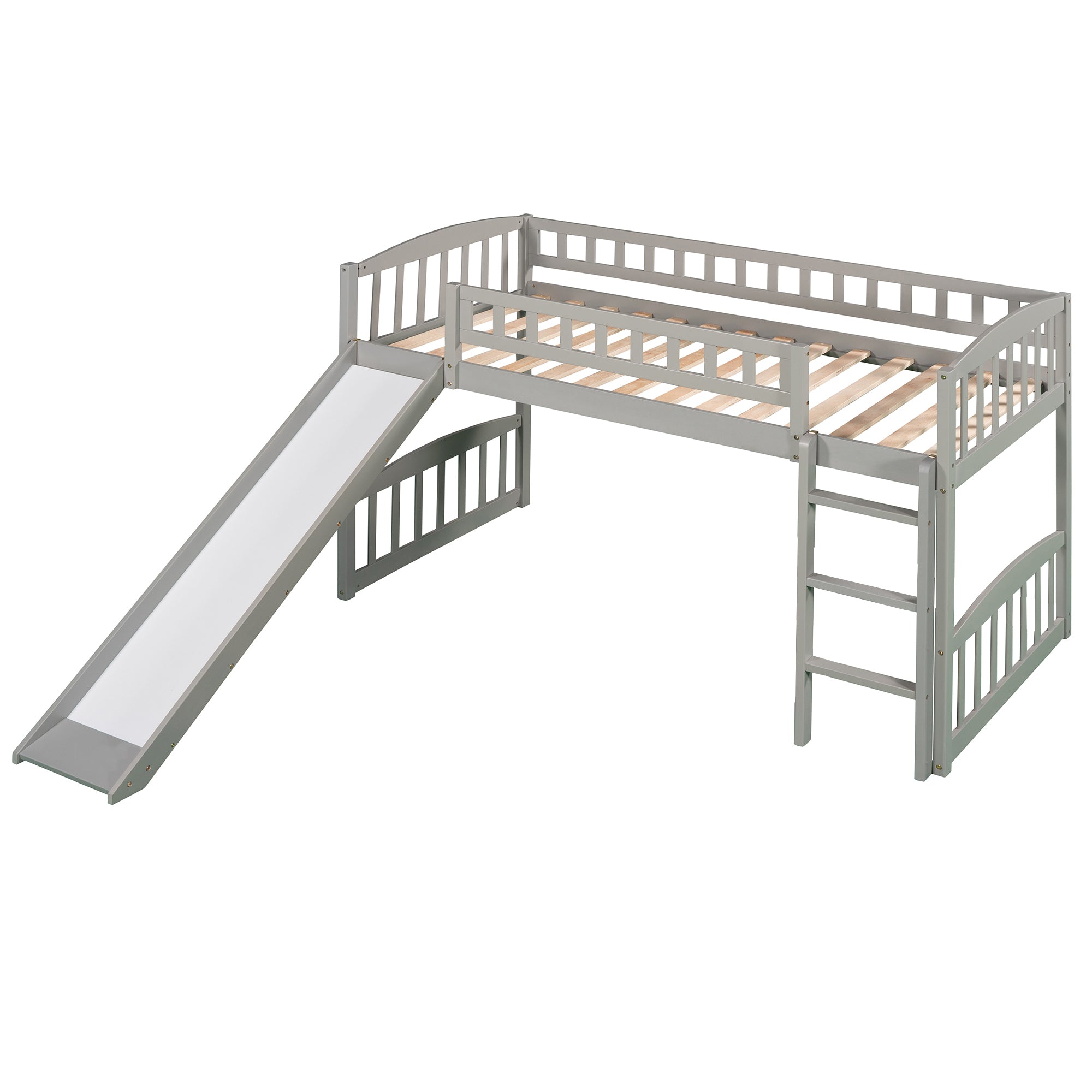 Twin size Loft Bed with Slide and Ladder, Gray