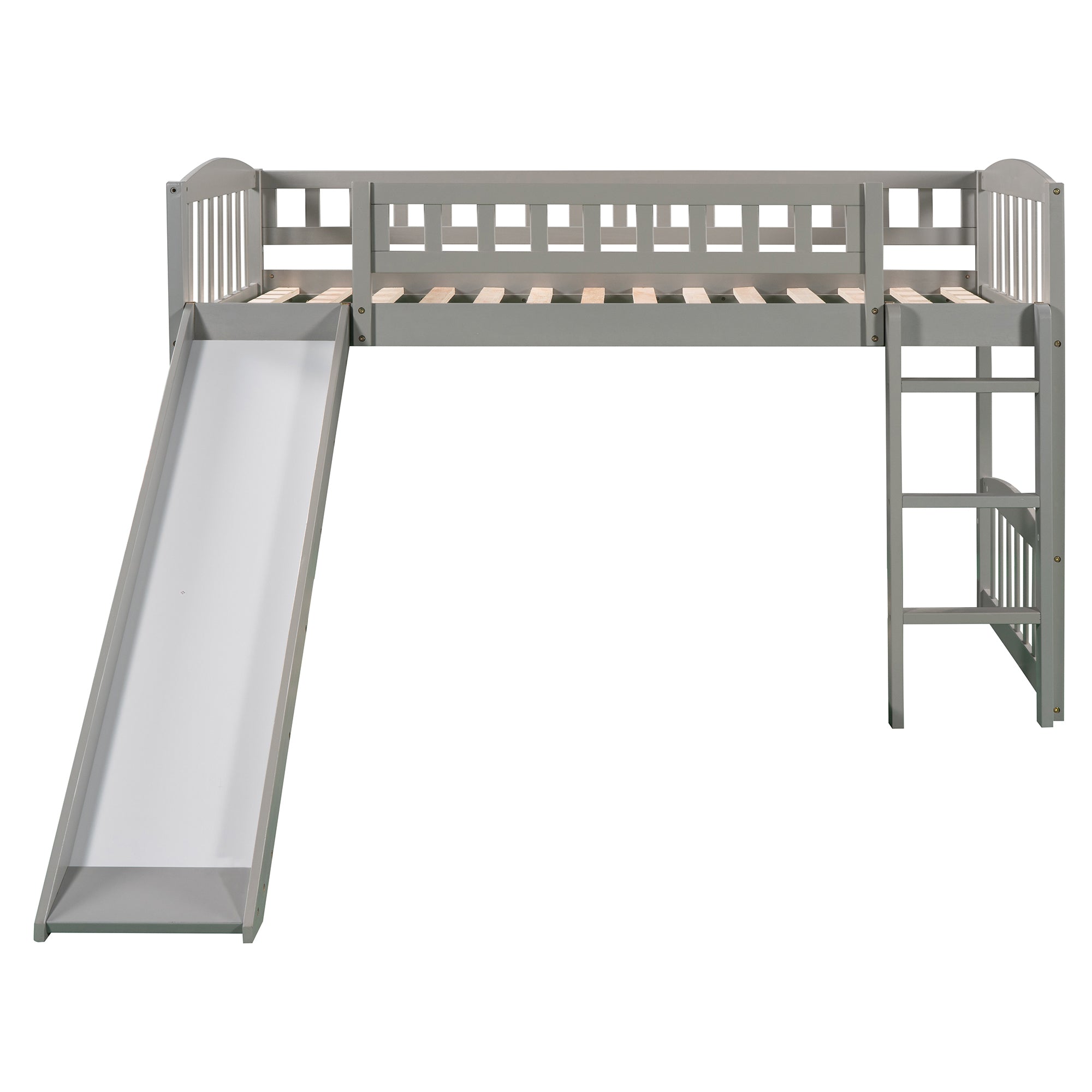 Twin size Loft Bed with Slide and Ladder, Gray