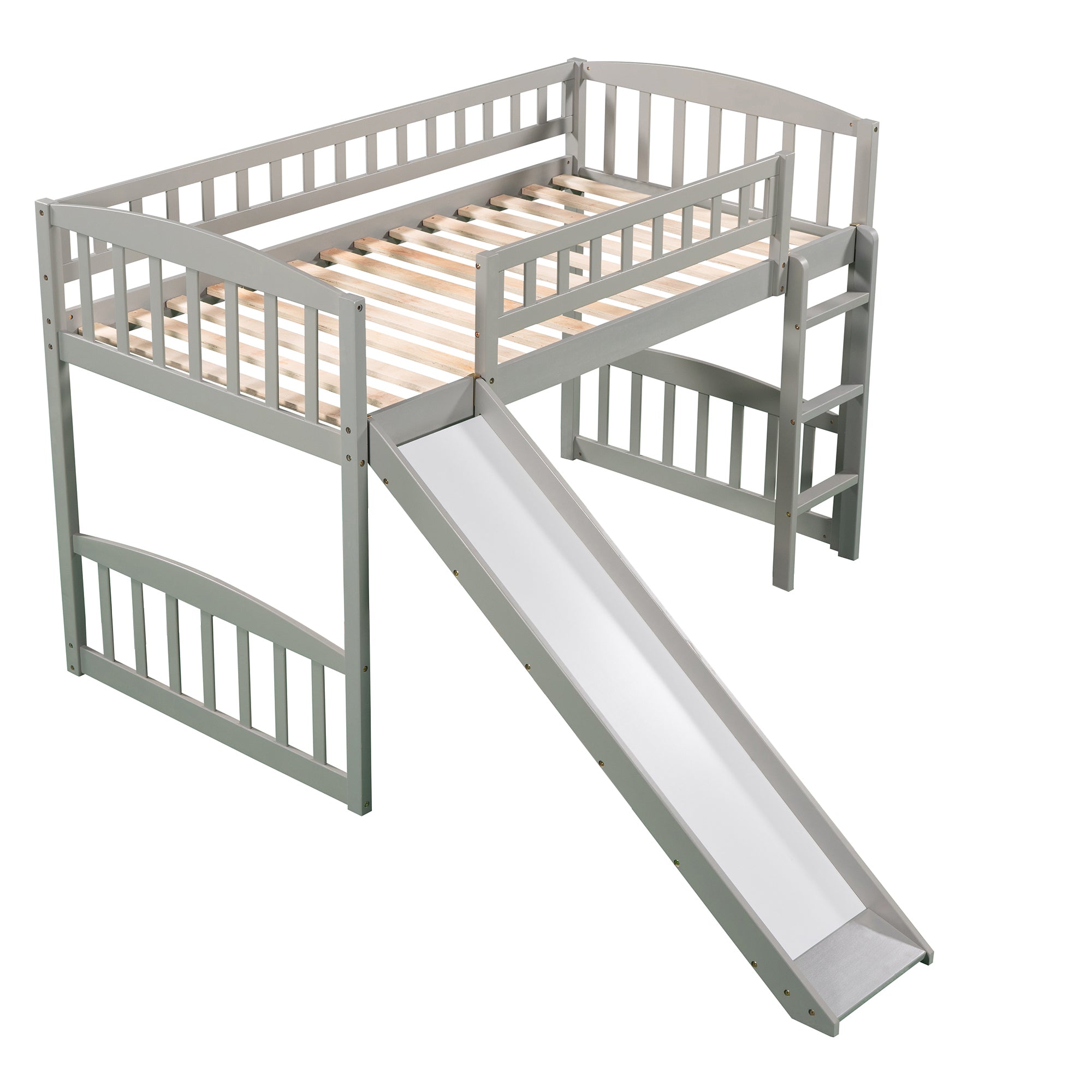 Twin size Loft Bed with Slide and Ladder, Gray