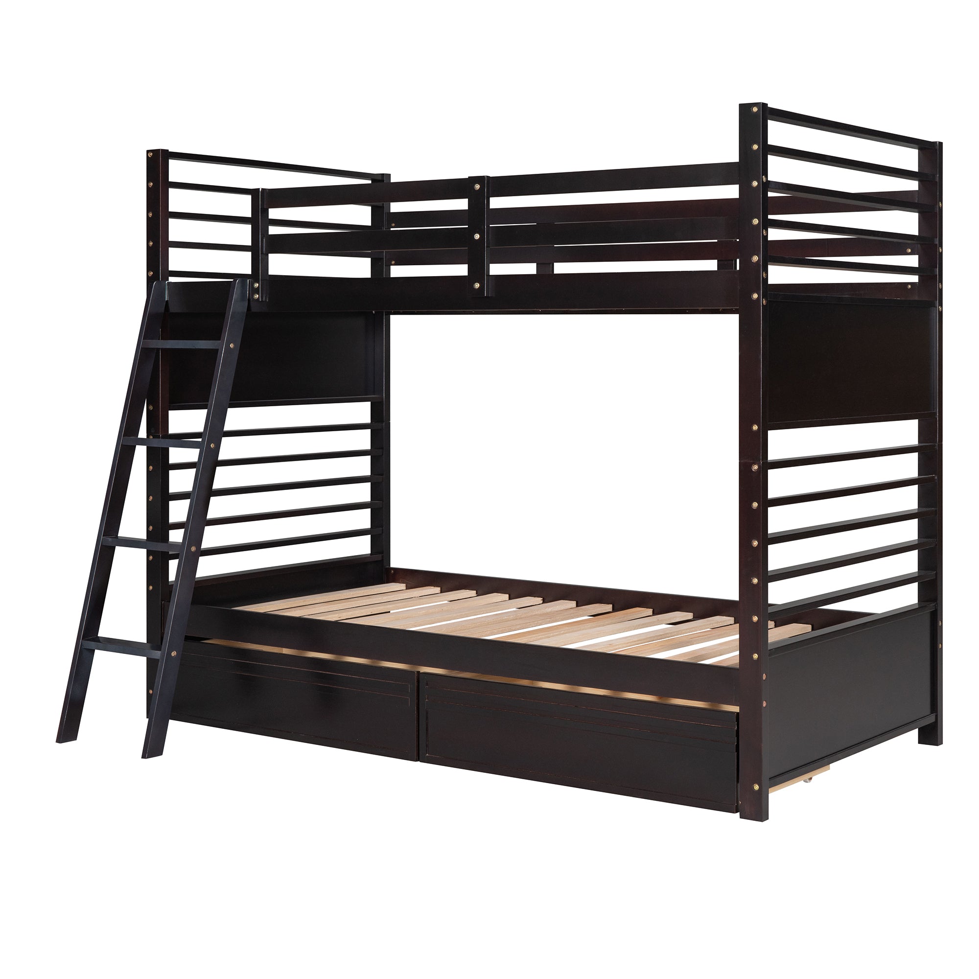 Twin over Twin Wood Bunk Bed with Two Drawers - Espresso