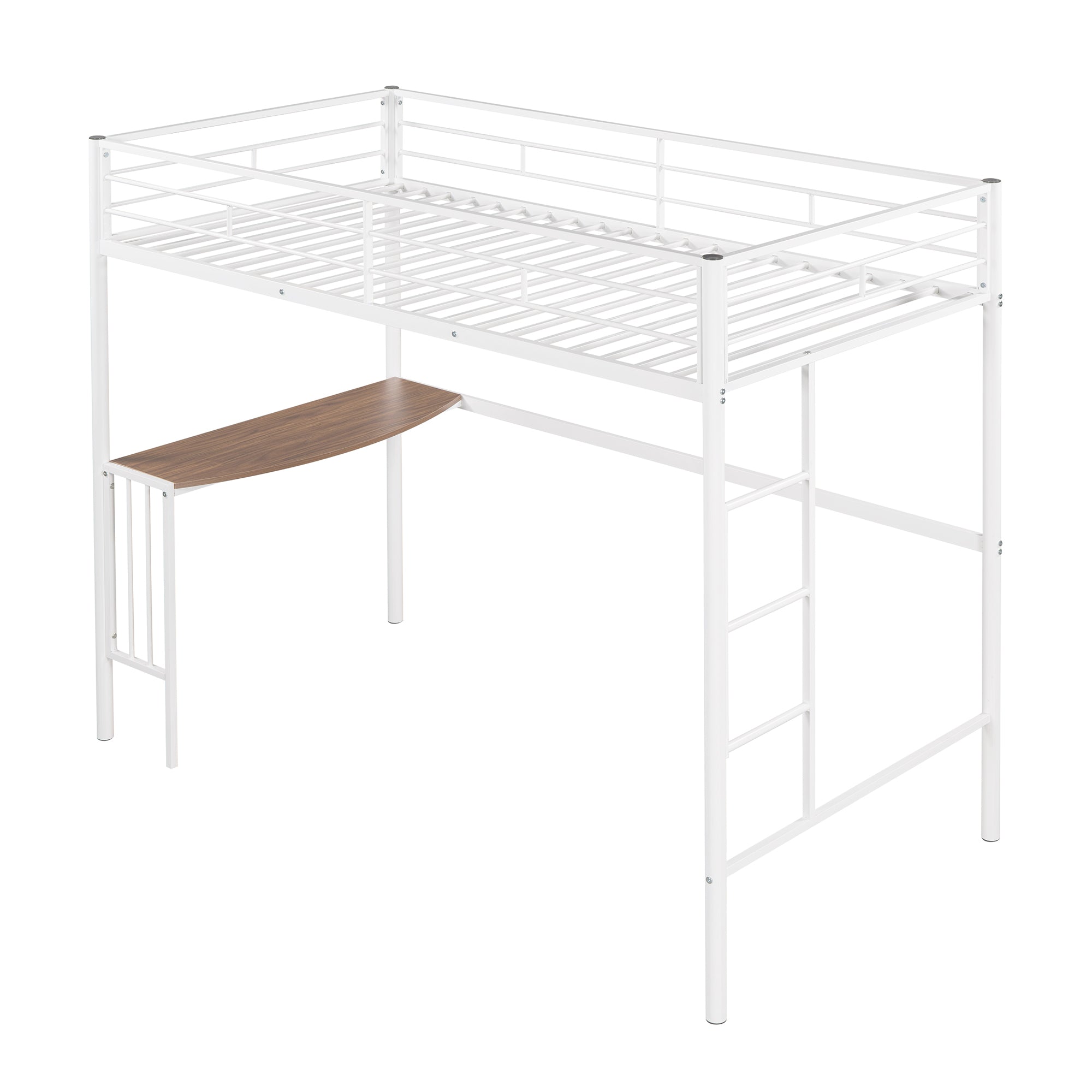 Twin Metal Bunk Bed with Desk, Ladder and Guardrails, Loft Bed for Bedroom, White