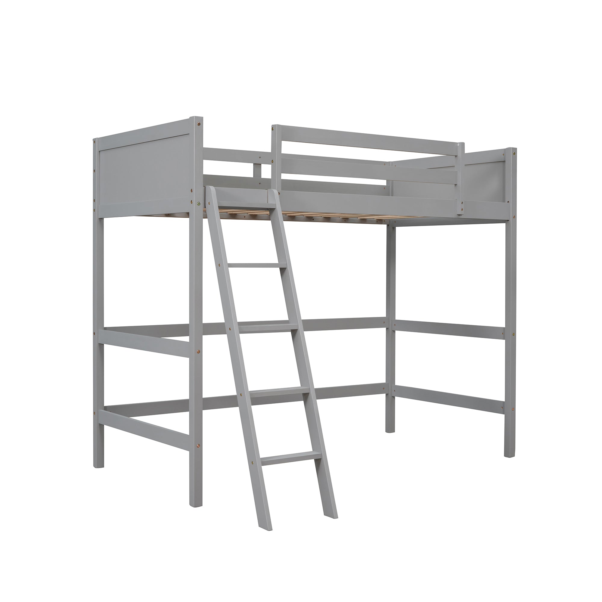 Solid Wood Twin Size Loft Bed with Ladder(Gray)