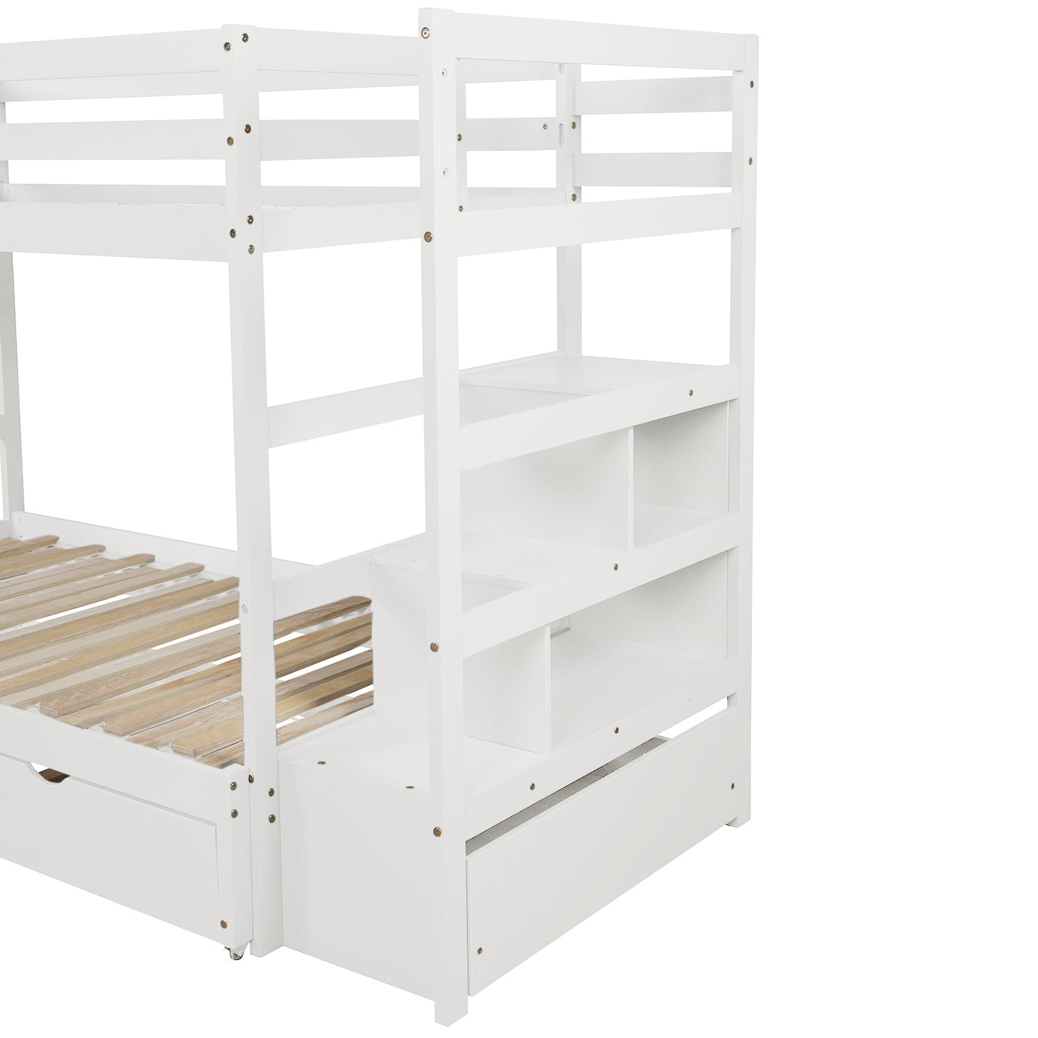 Twin over Twin/King (Irregular King Size) Bunk Bed with Twin Size Trundle, Extendable Bunk Bed   (White)