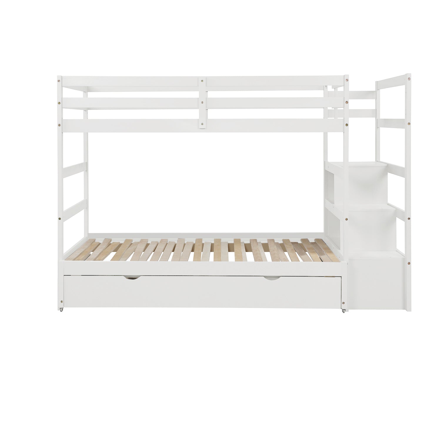 Twin over Twin/King (Irregular King Size) Bunk Bed with Twin Size Trundle, Extendable Bunk Bed   (White)