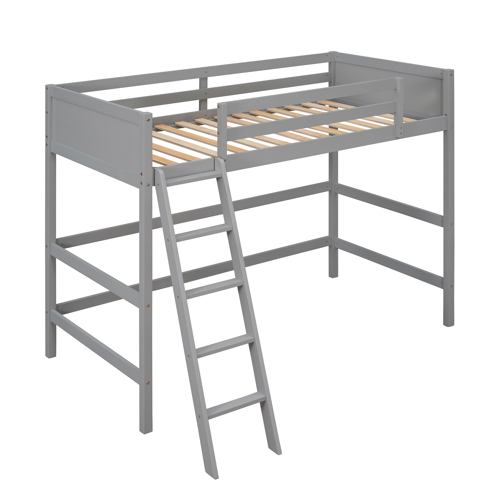 Solid Wood Twin Size Loft Bed with Ladder(Gray)