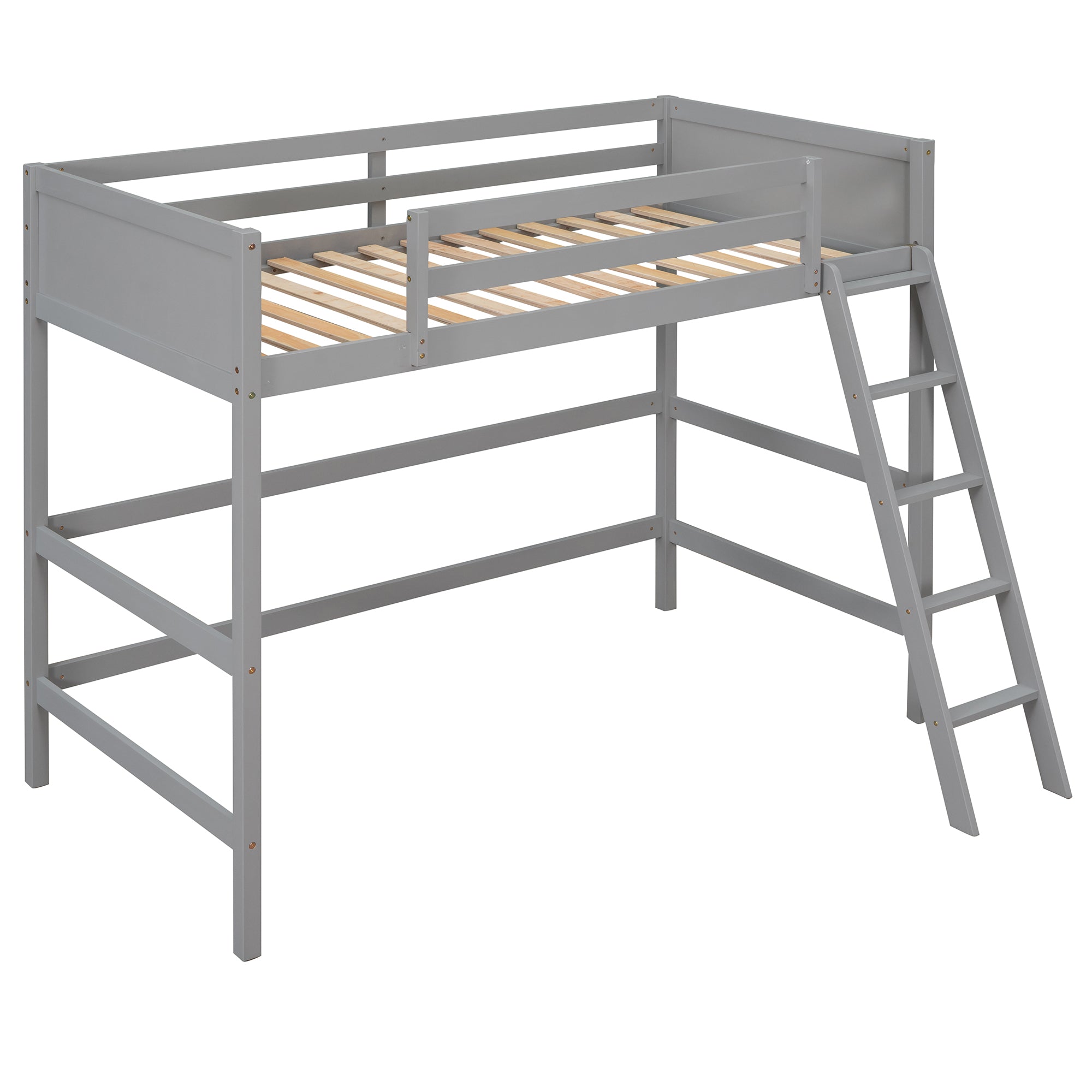 Solid Wood Twin Size Loft Bed with Ladder(Gray)